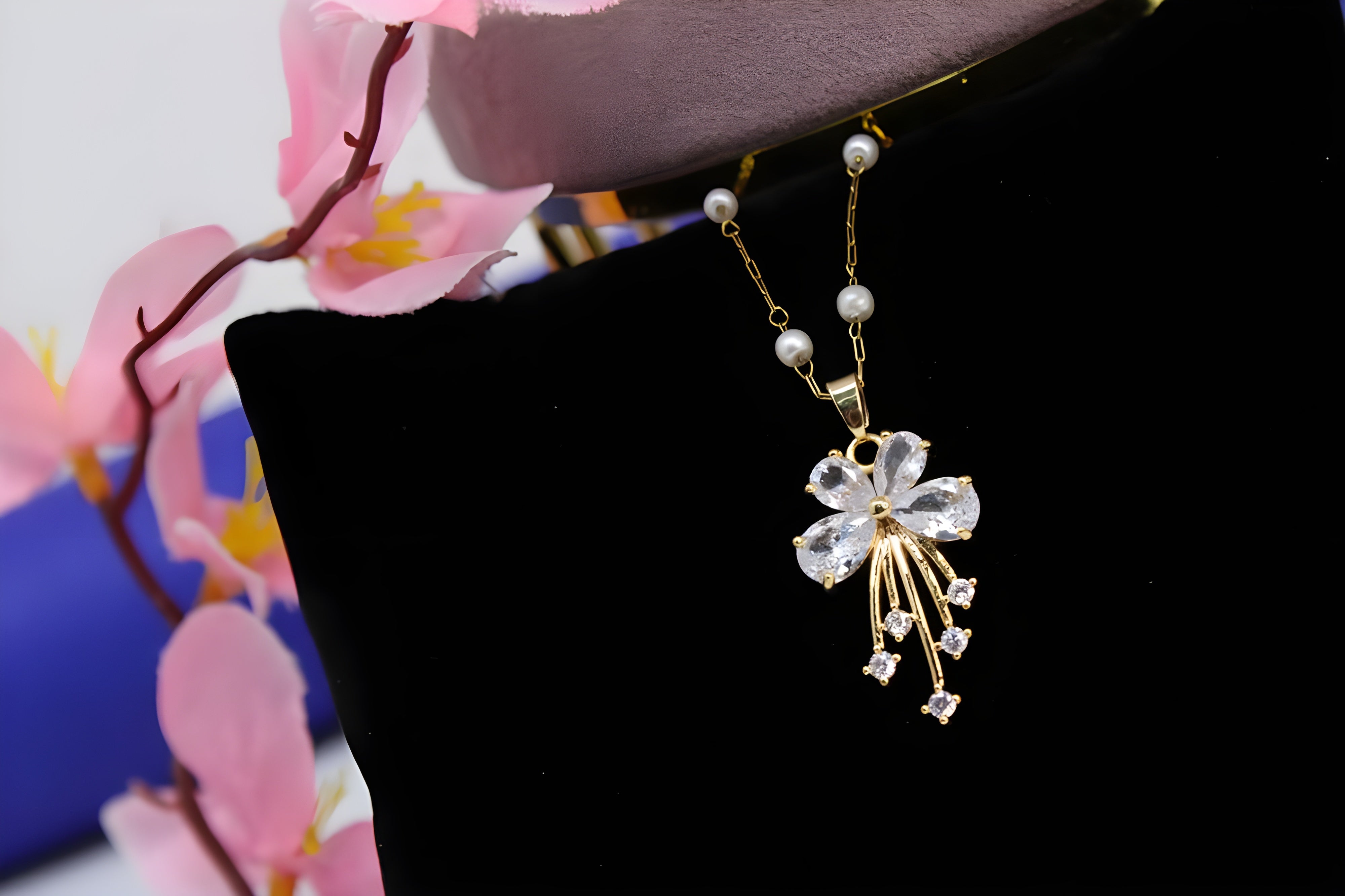 Golden Blossom Crystal Pendant Set