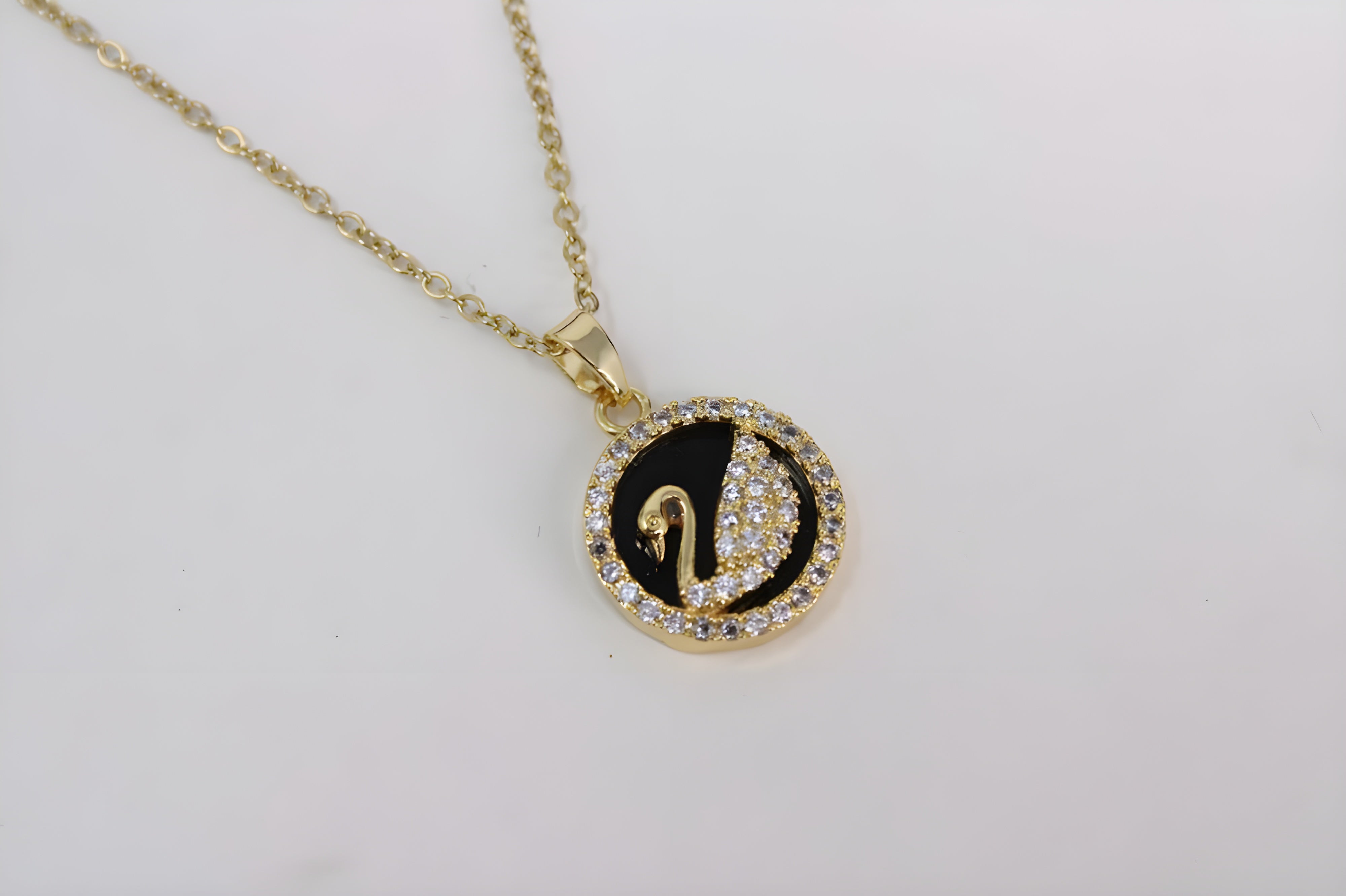 Golden Elegance Swan Crystal Pendant Set