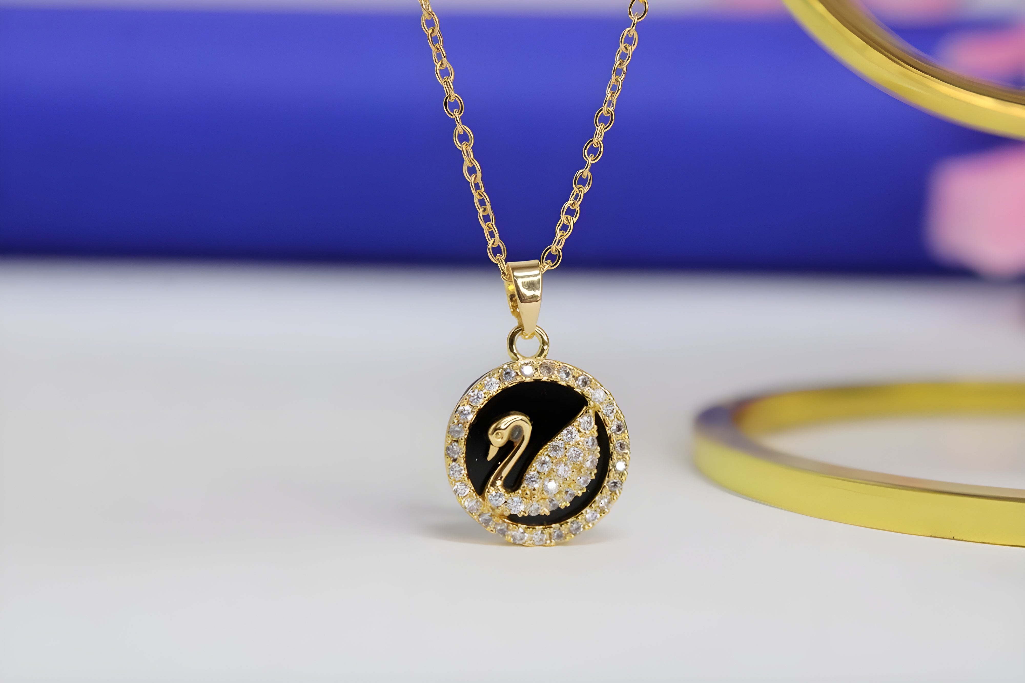 Golden Elegance Swan Crystal Pendant Set