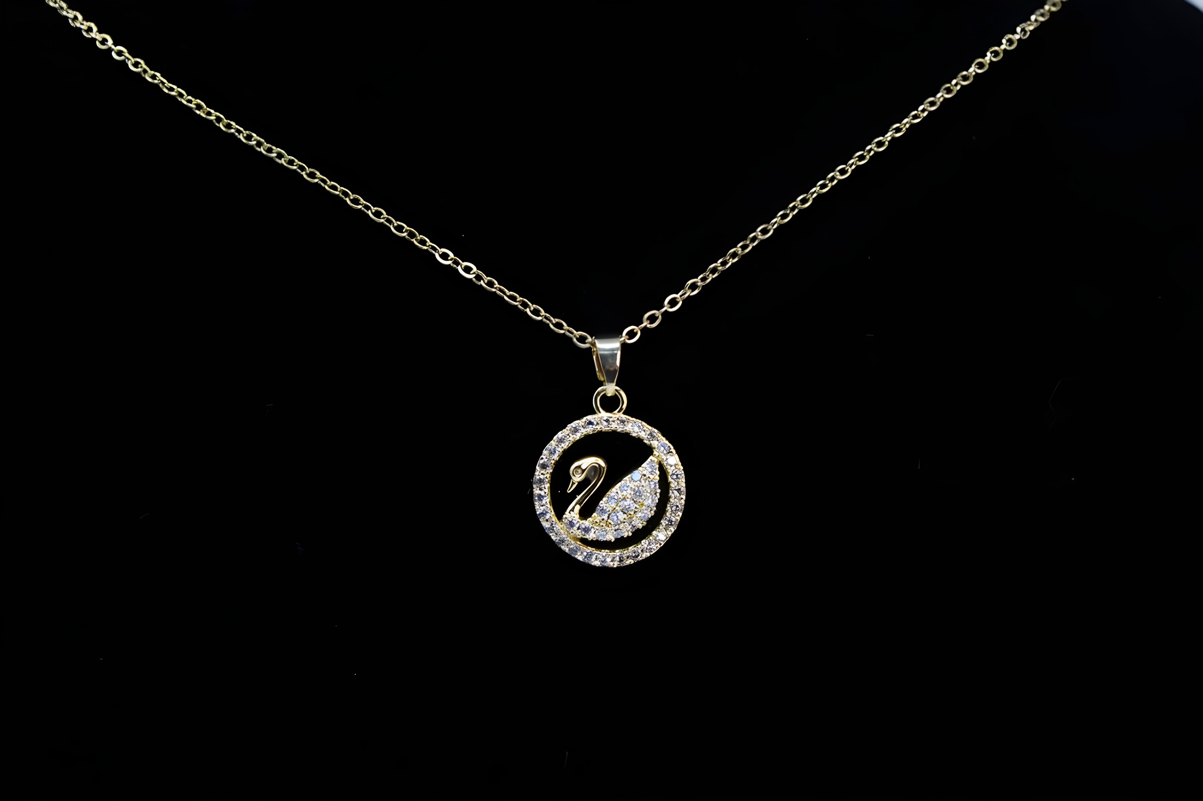 Golden Elegance Swan Crystal Pendant Set