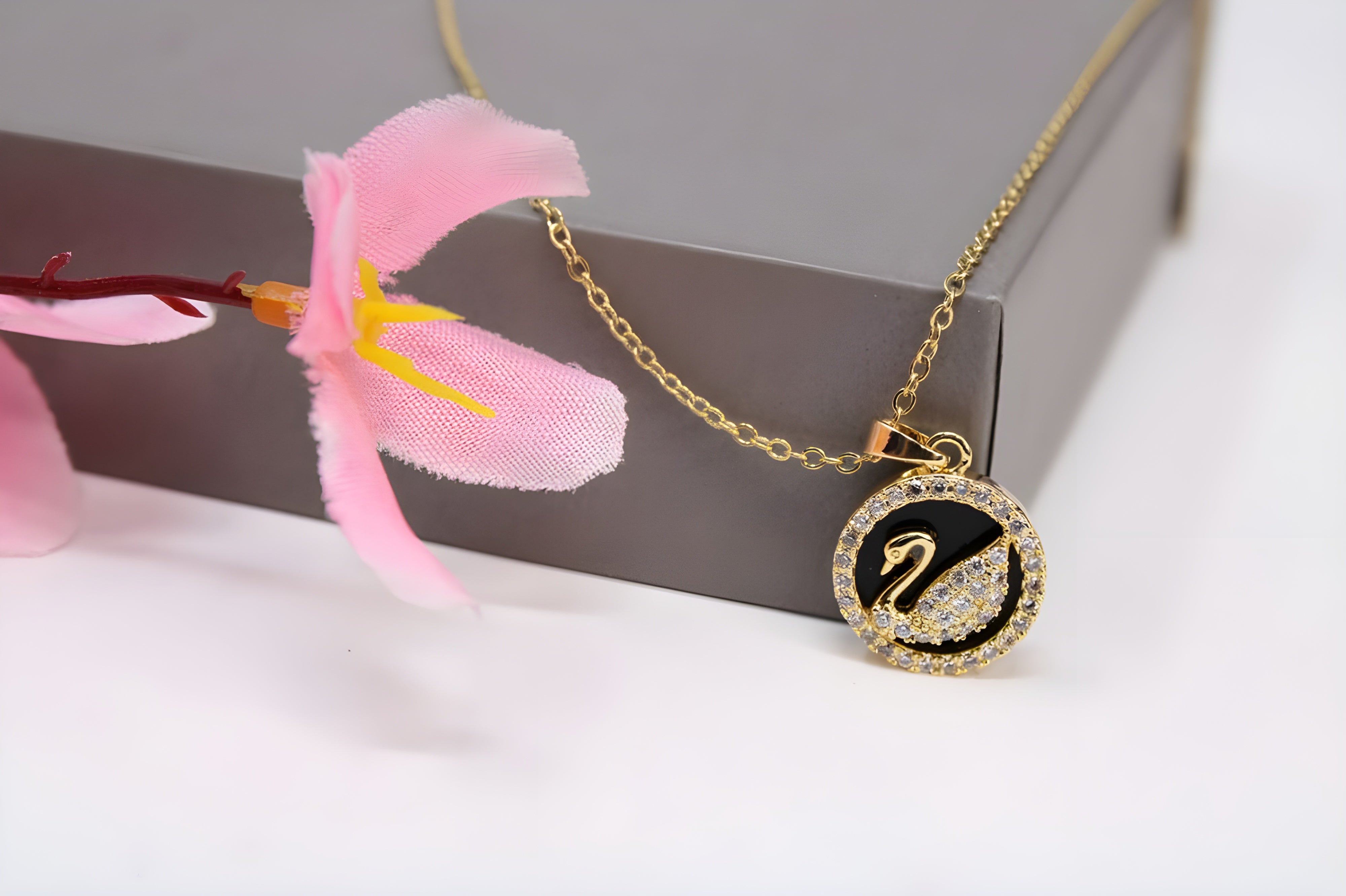 Golden Elegance Swan Crystal Pendant Set