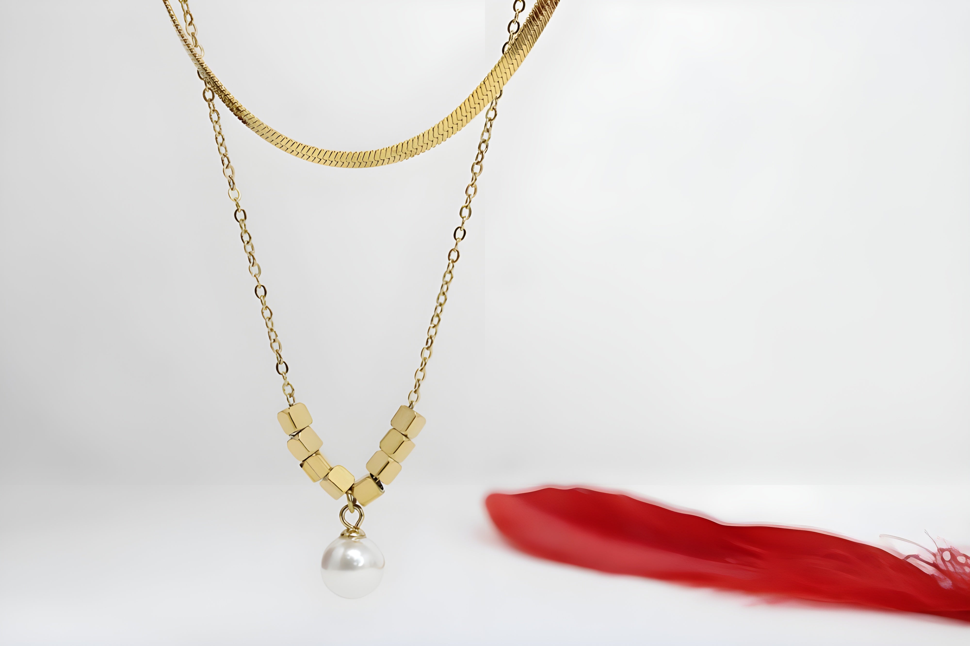 Dual Layer Golden Pearl Necklace