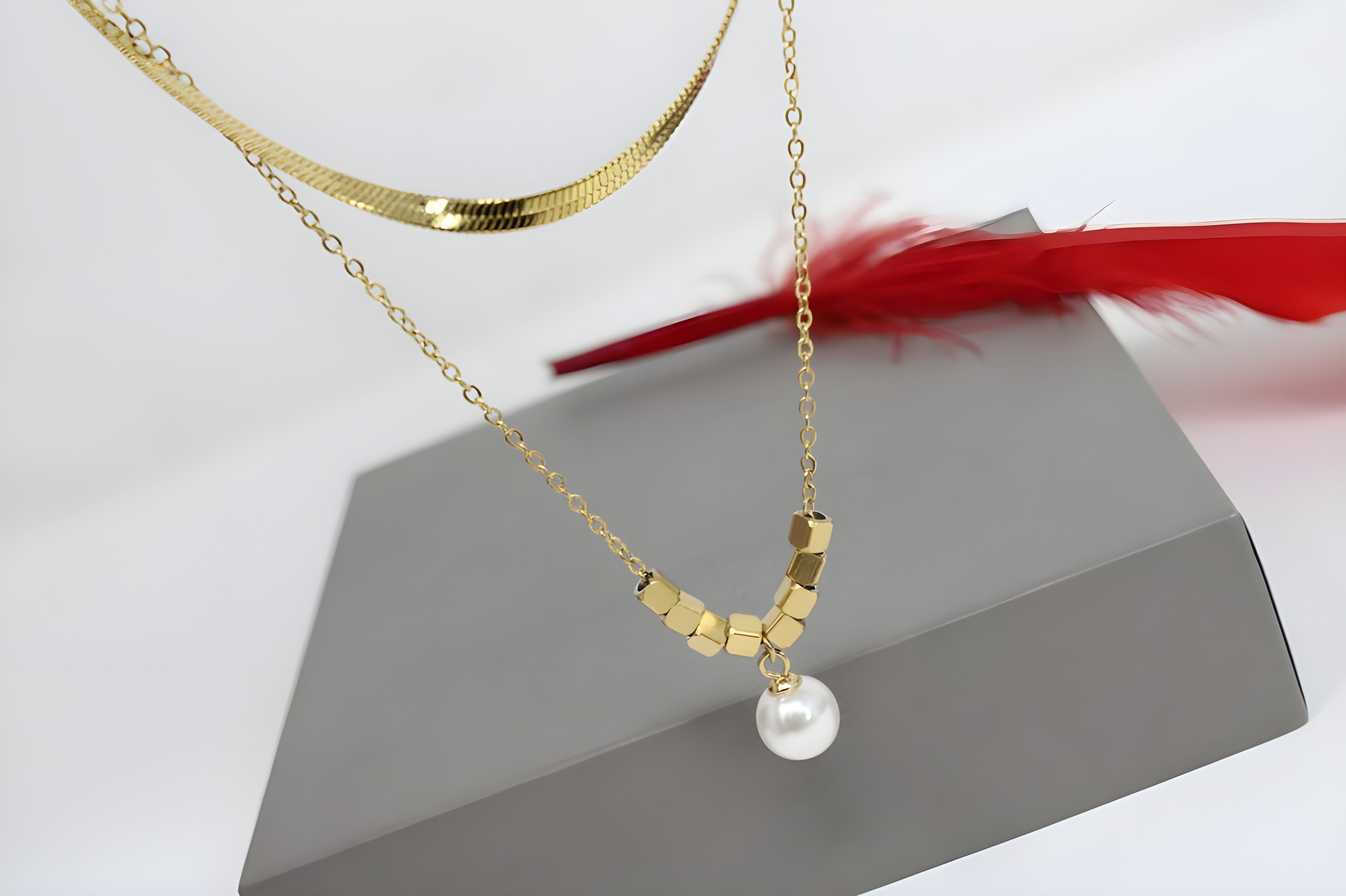 Dual Layer Golden Pearl Necklace