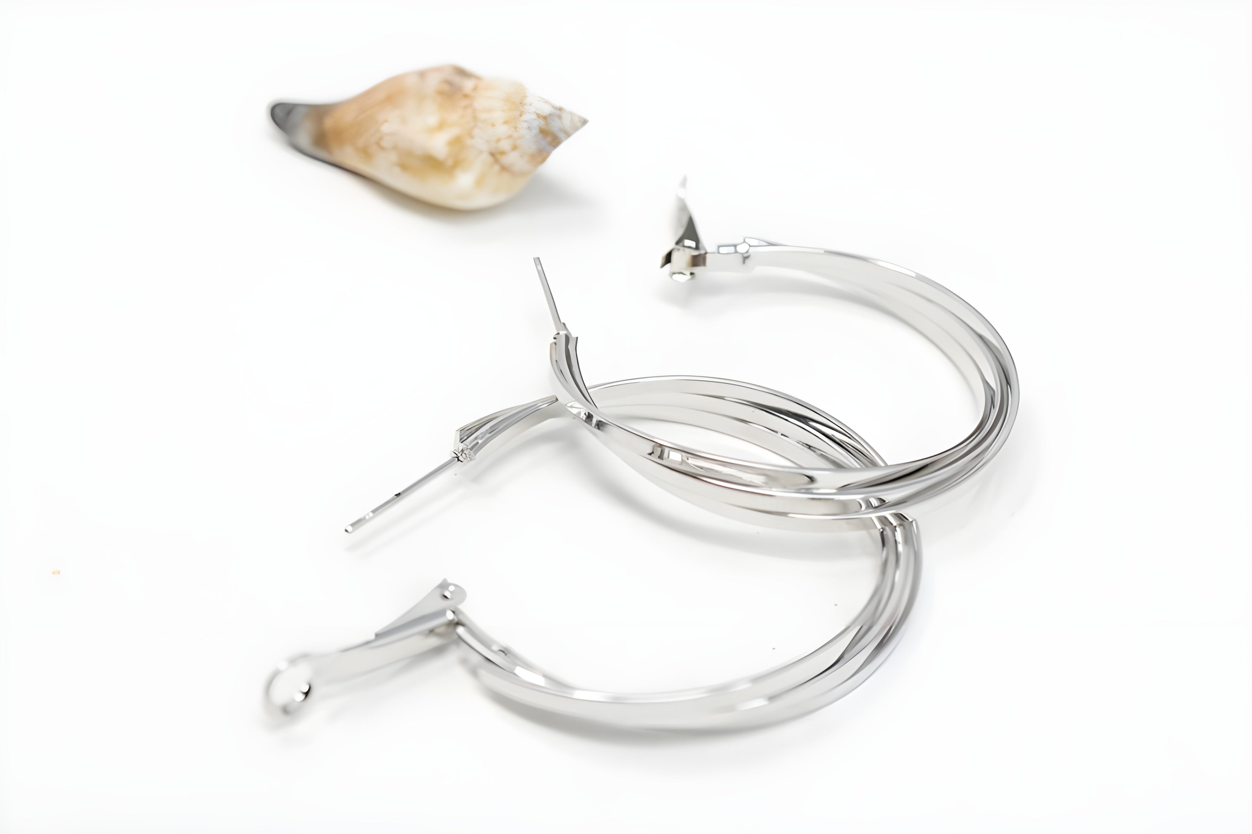 Tri-Line Textured Silver / Golden Hoop Earrings