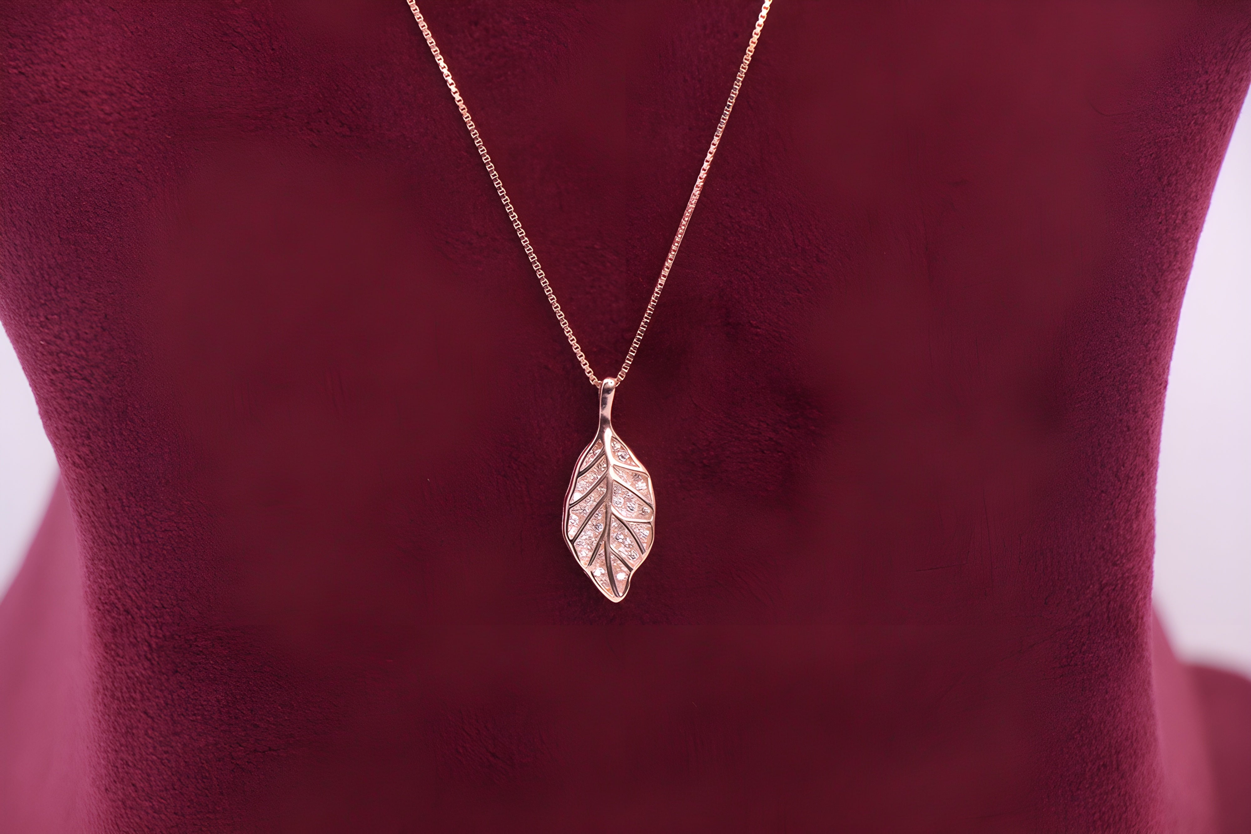 Golden Leaf Sterling Silver Pendant with VeeLux Premium Crystals