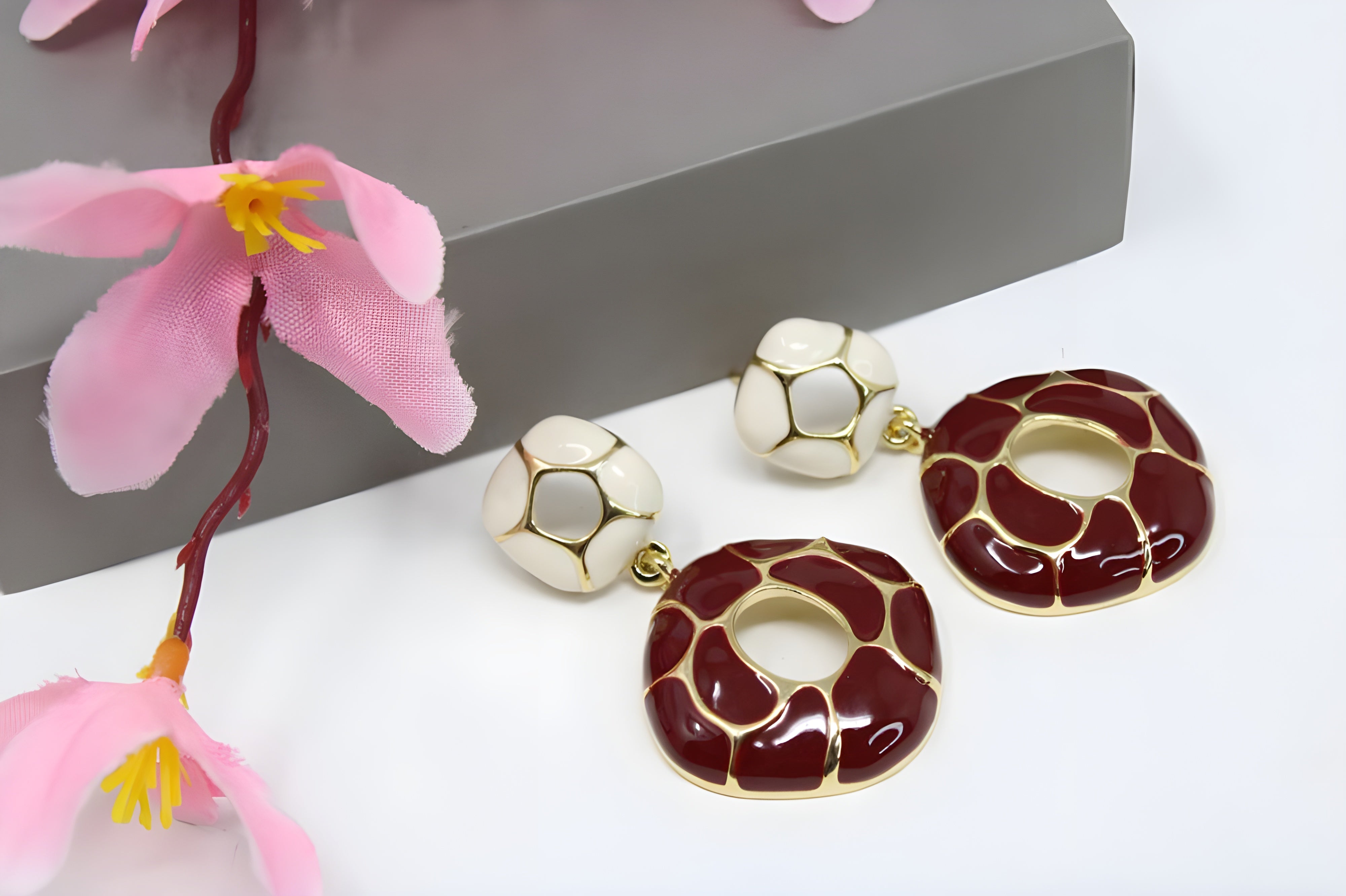 Enchanted Crimson Cream Drop Earrings