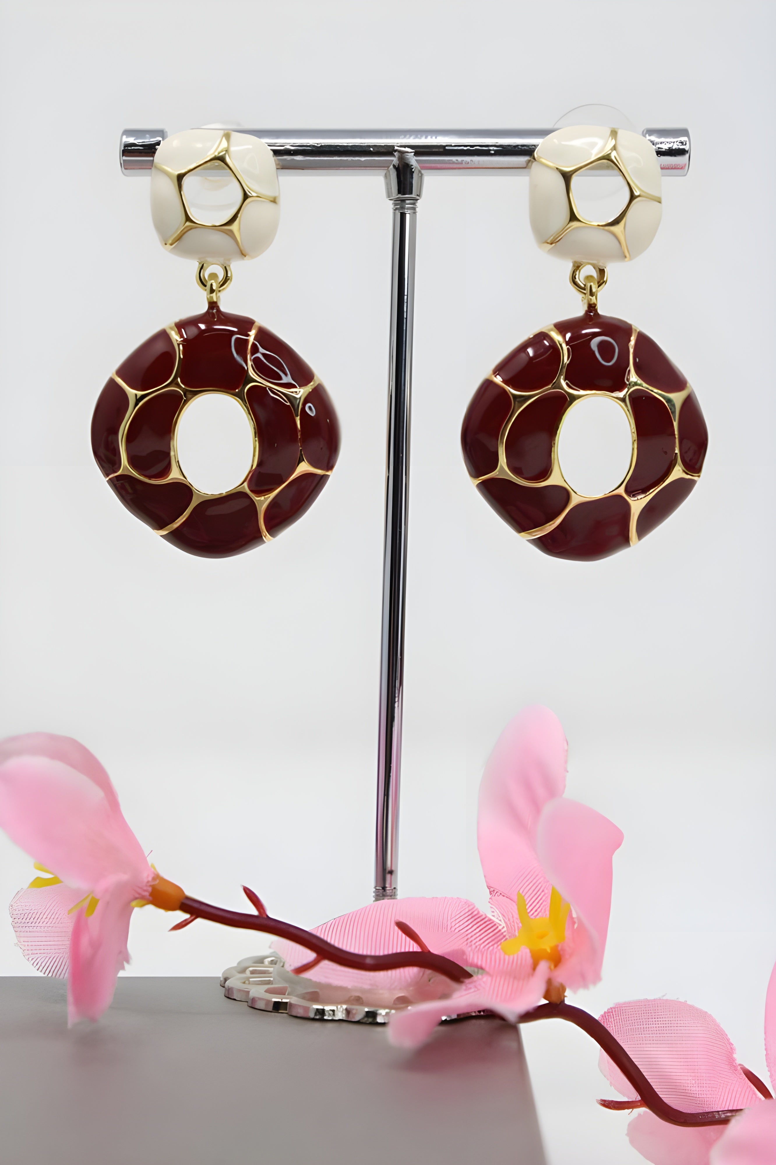 Enchanted Crimson Cream Drop Earrings