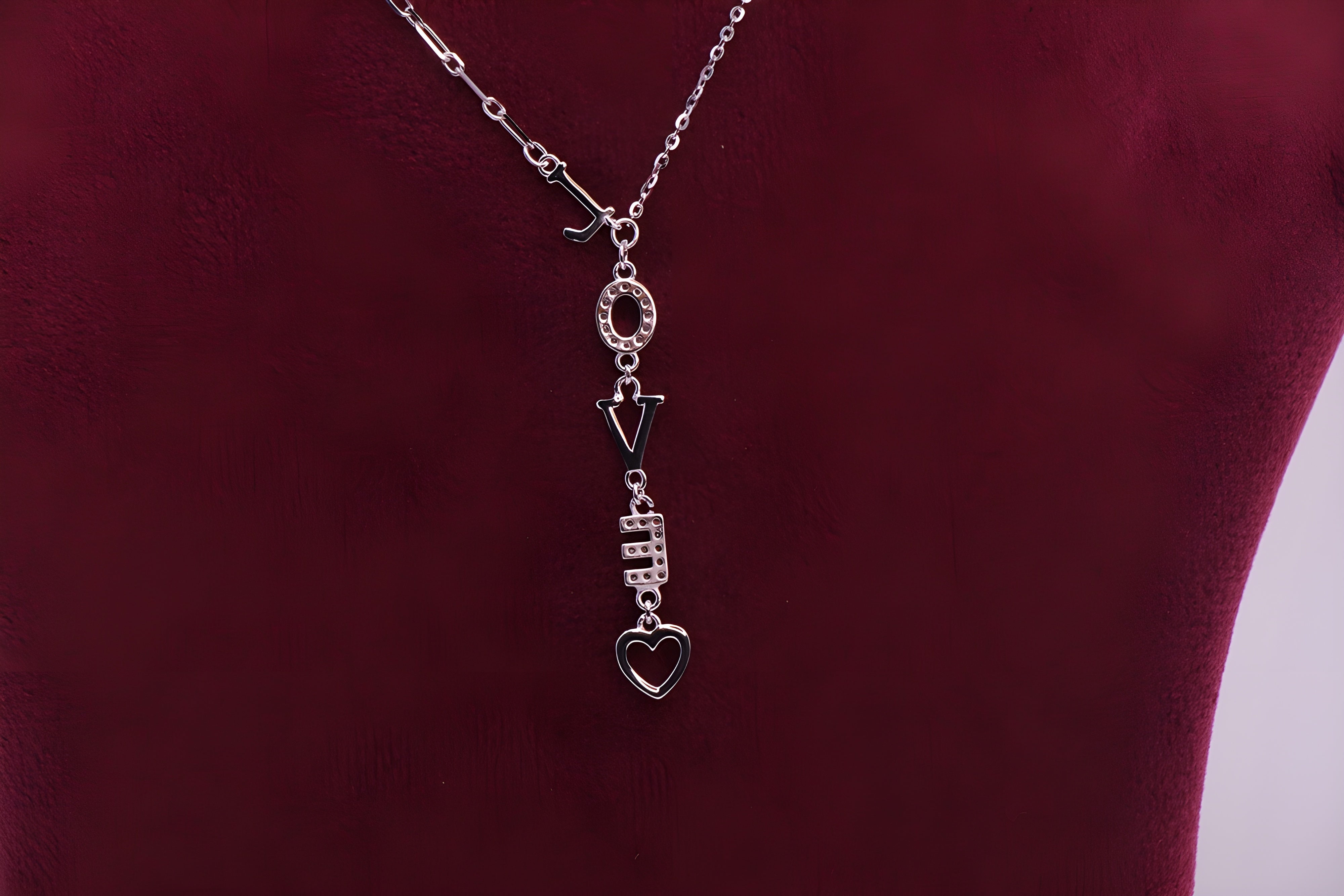 LOVE Letter Pendant in 92.5 Sterling Silver with Swarovski Crystals