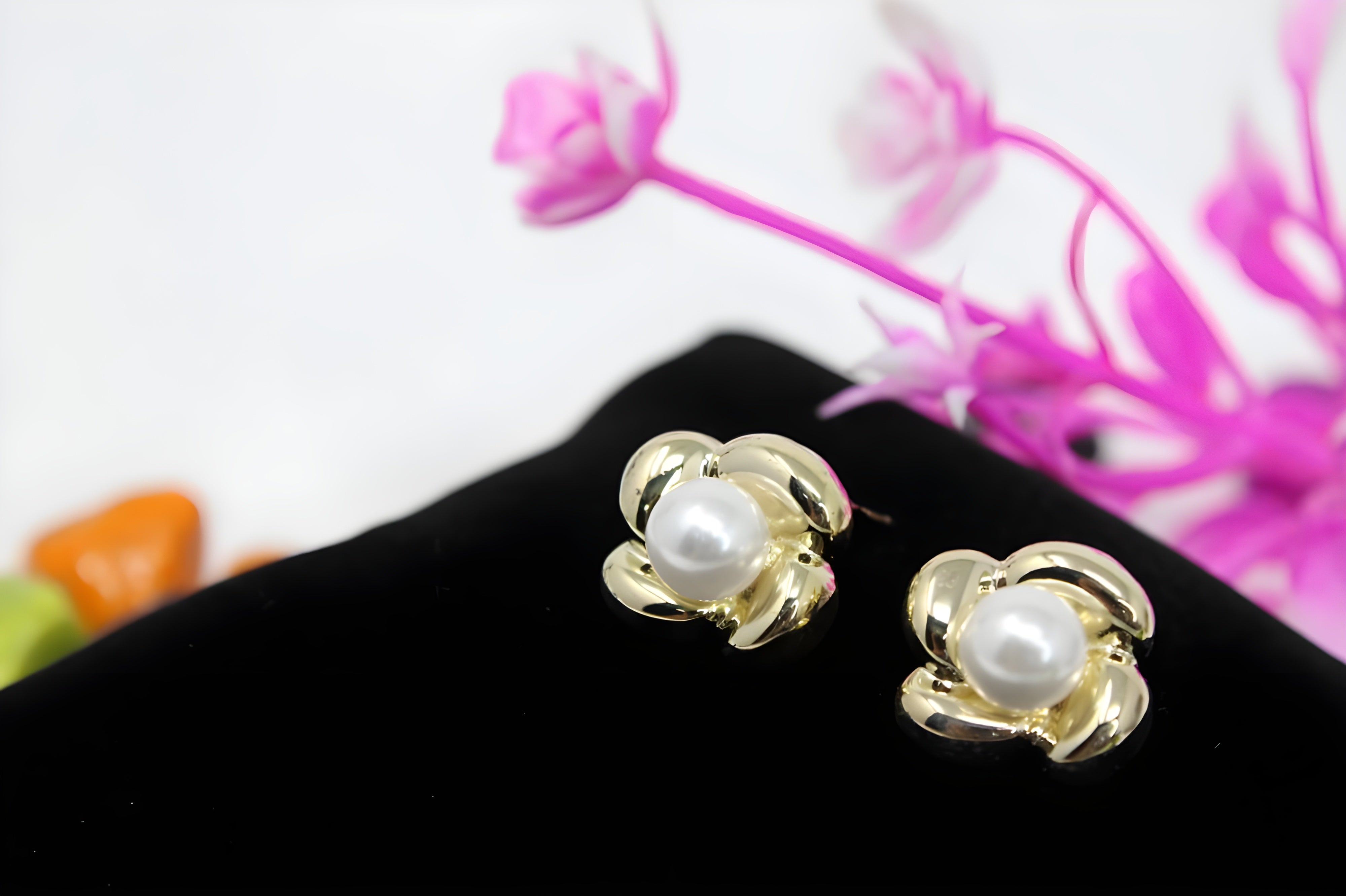 Enchanted Golden Blossom Pearl Earrings