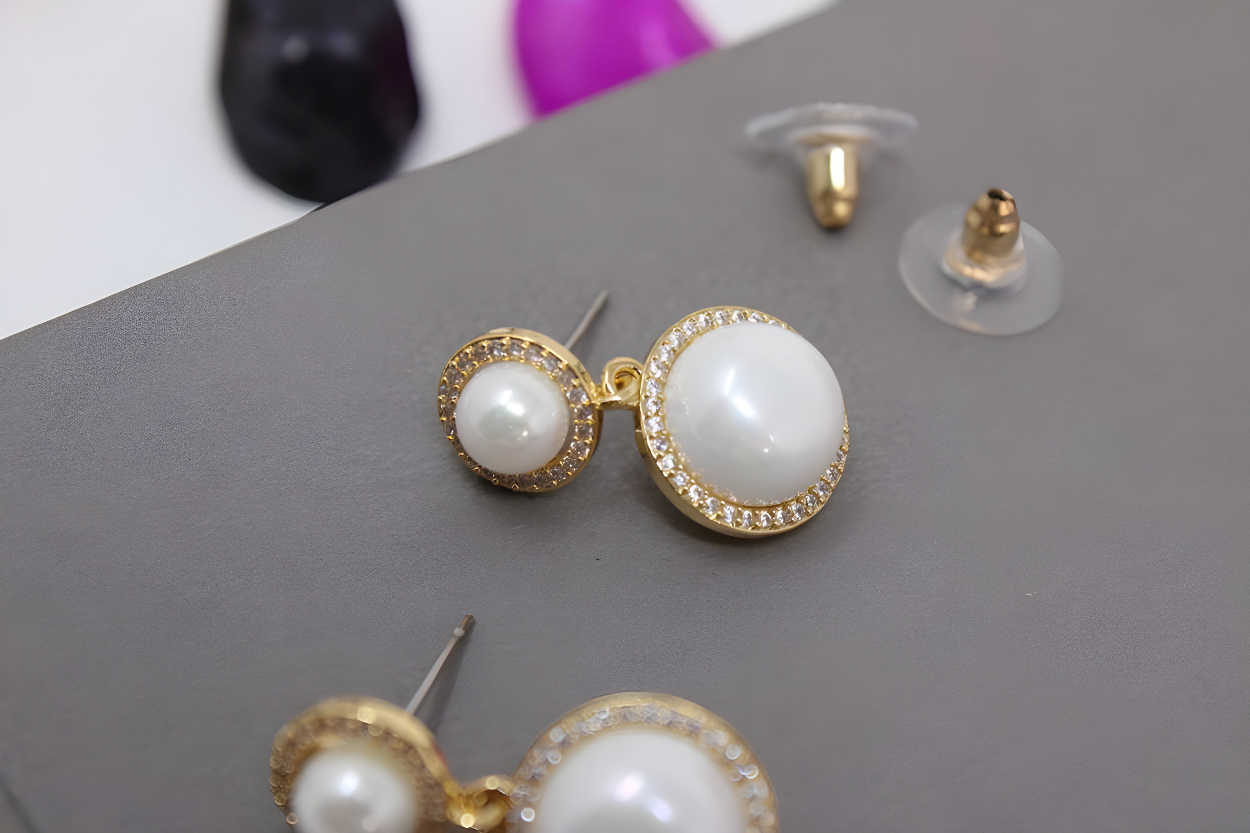 Golden Radiance Pearl & Crystal Halo Stud Earrings