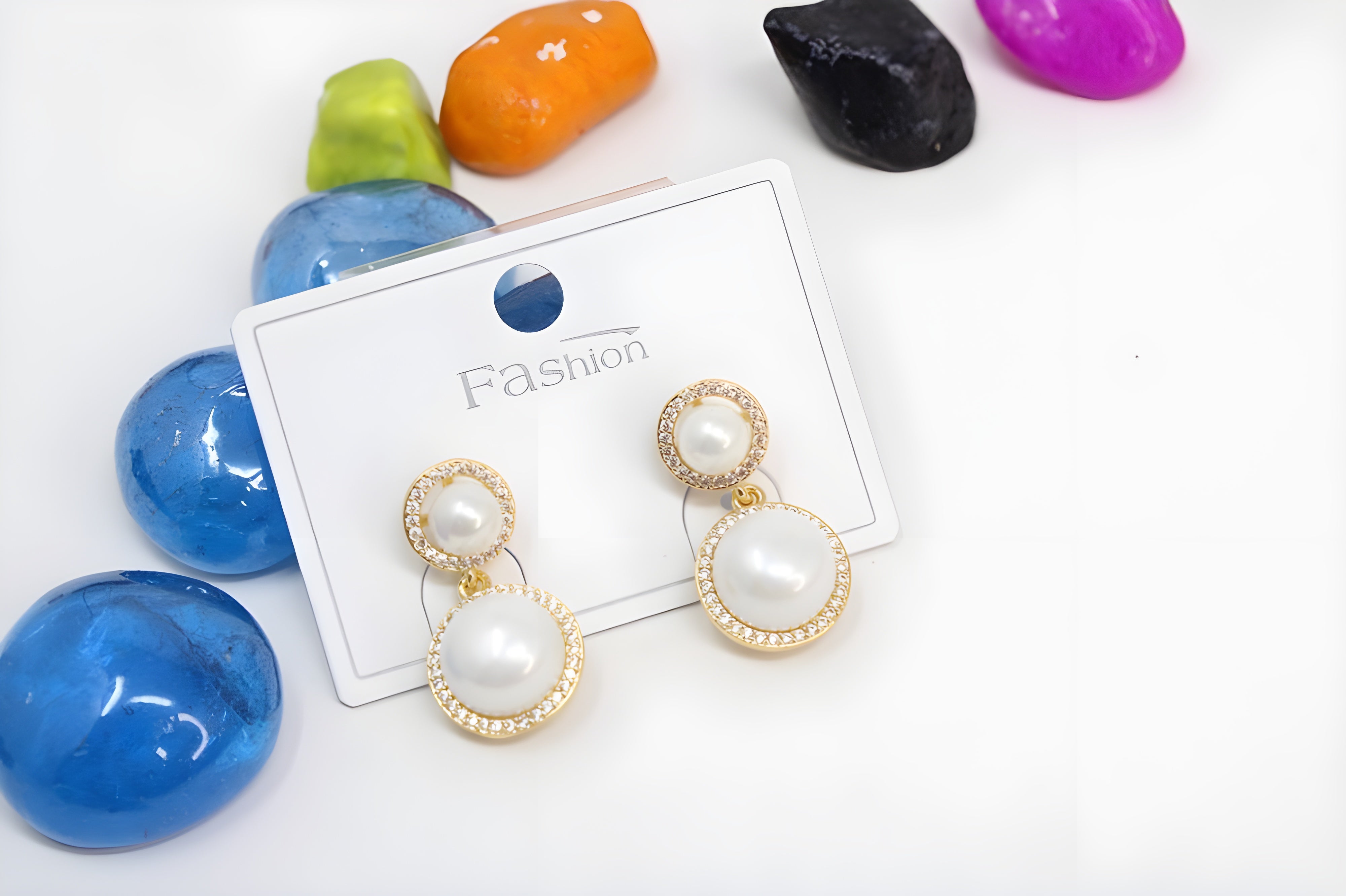 Golden Radiance Pearl & Crystal Halo Stud Earrings