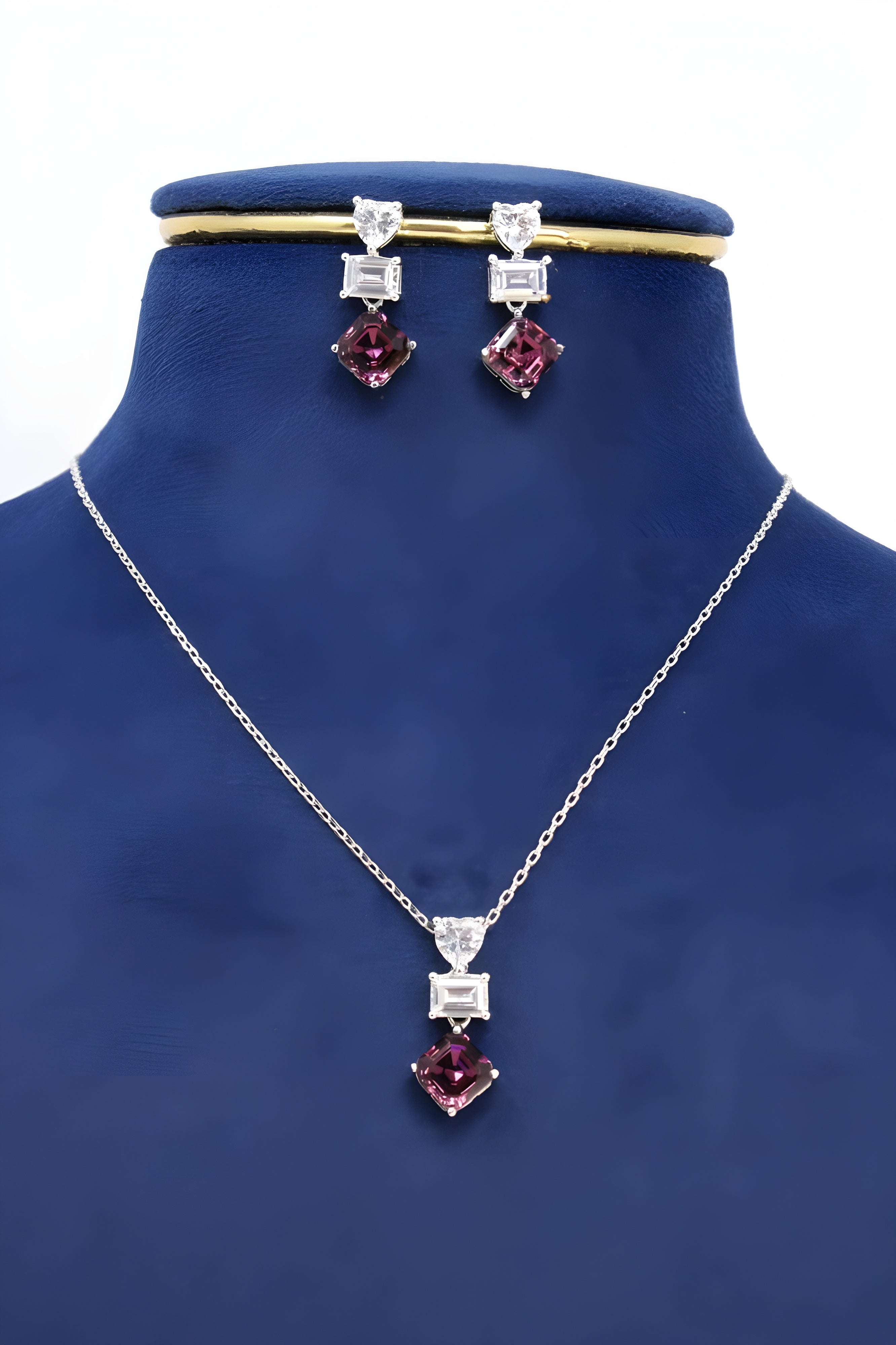 Royal Elegance Square Crystal Pendant Set