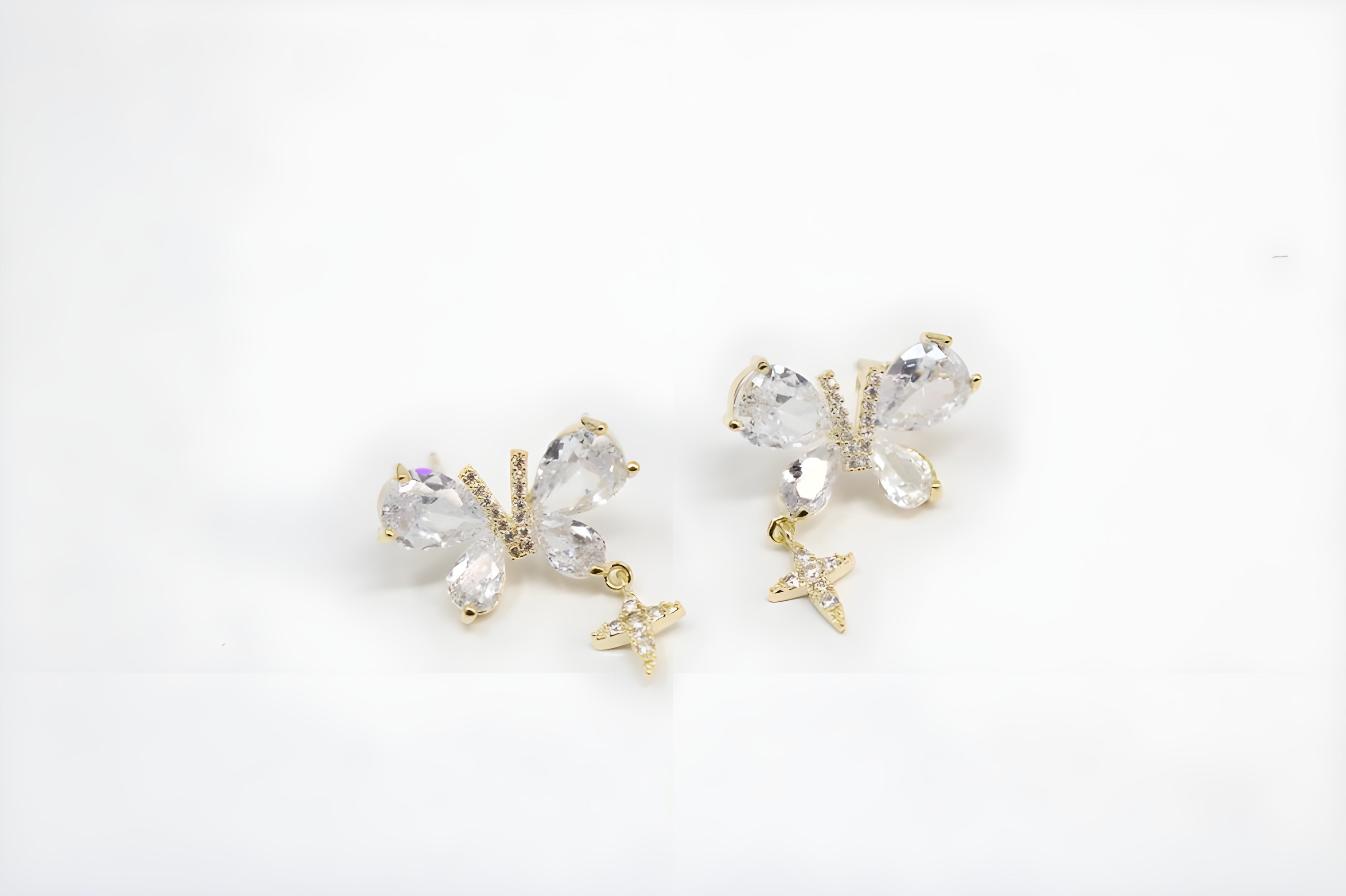 Celestial Whimsy: Butterfly & Star Gold Stud Earrings