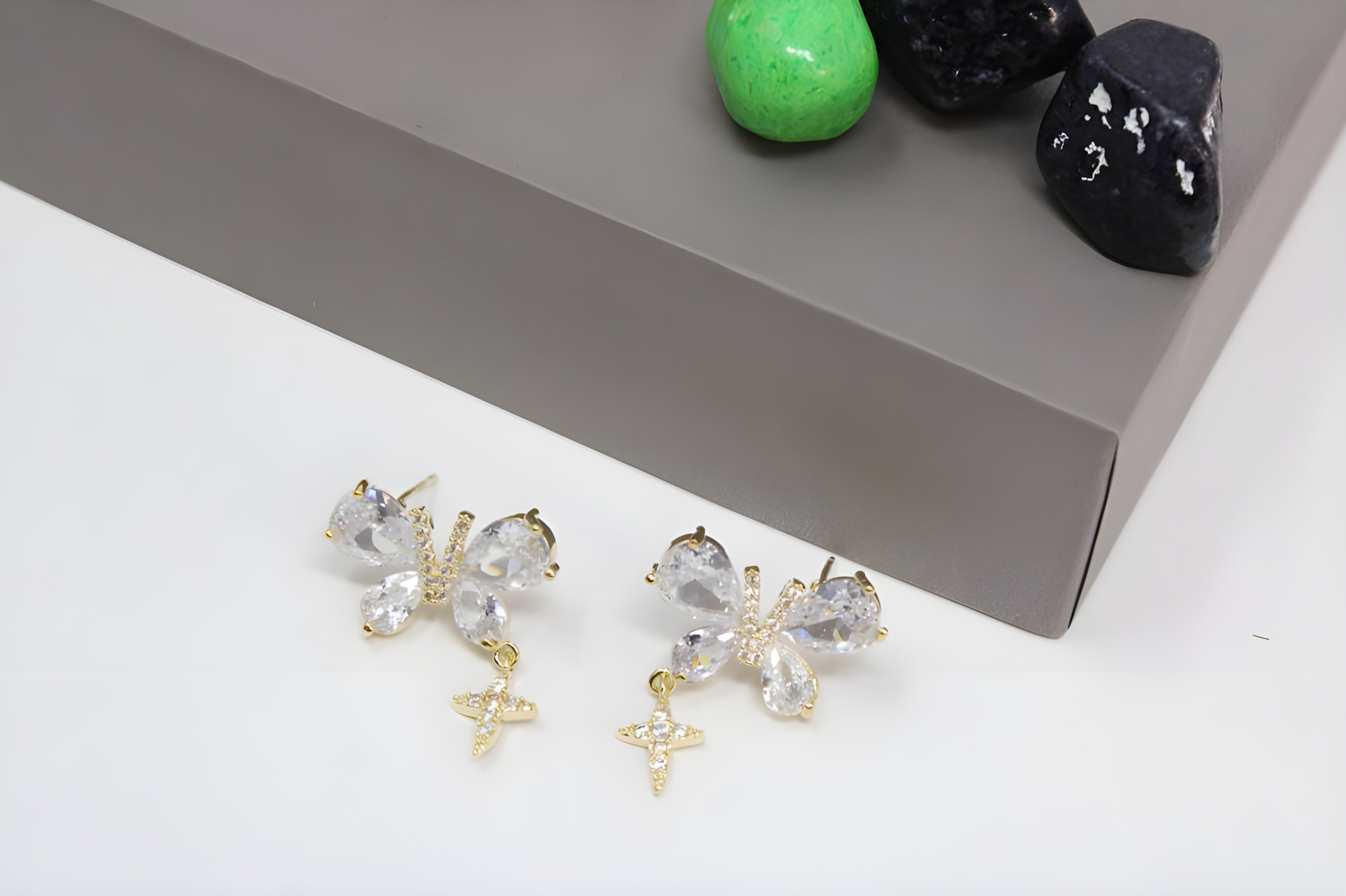 Celestial Whimsy: Butterfly & Star Gold Stud Earrings