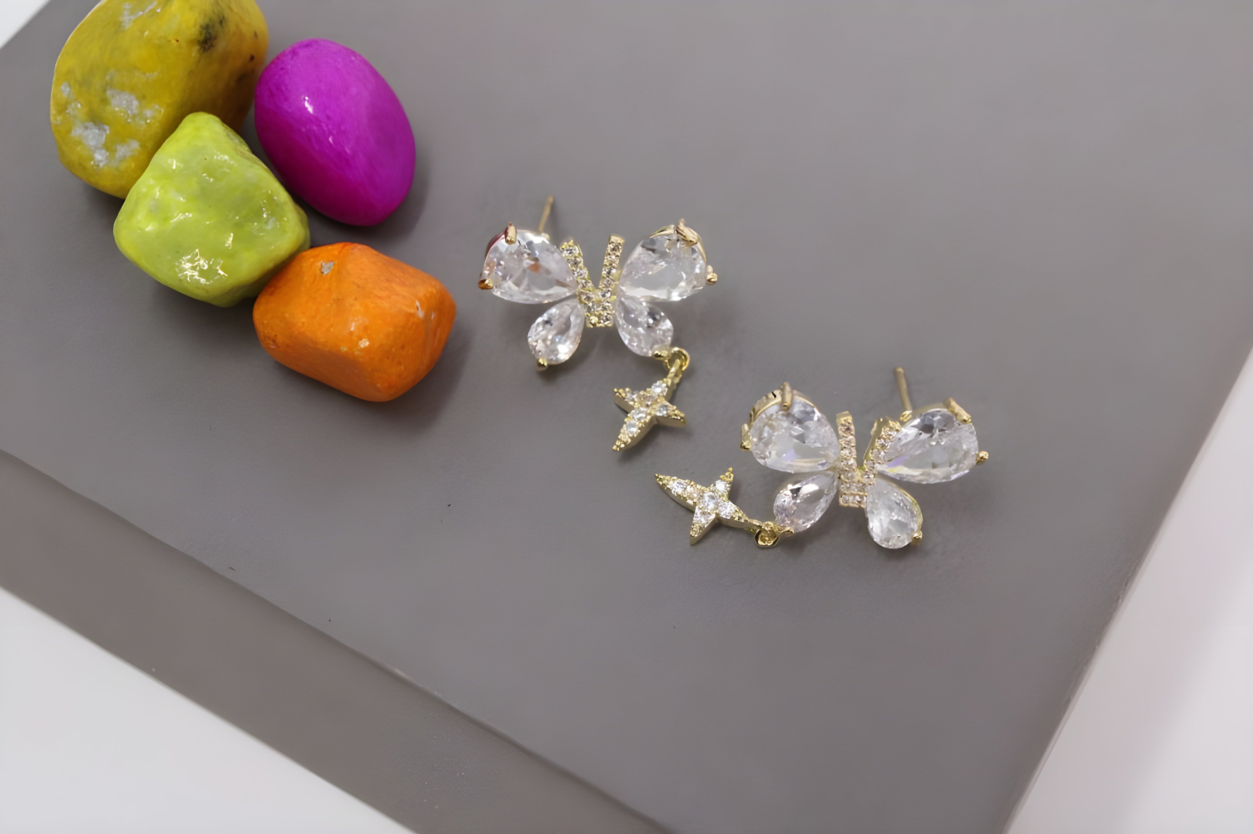 Celestial Whimsy: Butterfly & Star Gold Stud Earrings