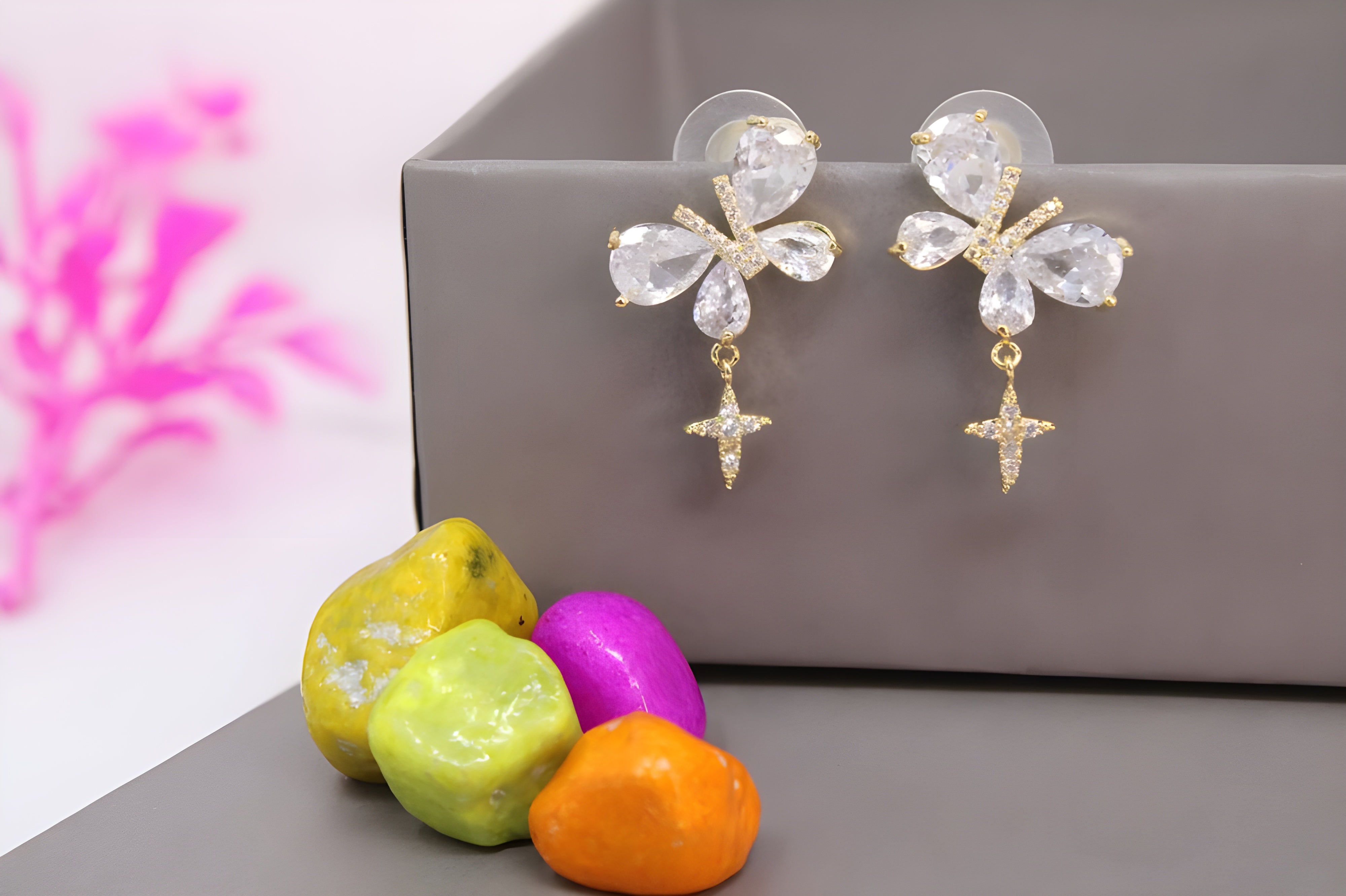 Celestial Whimsy: Butterfly & Star Gold Stud Earrings