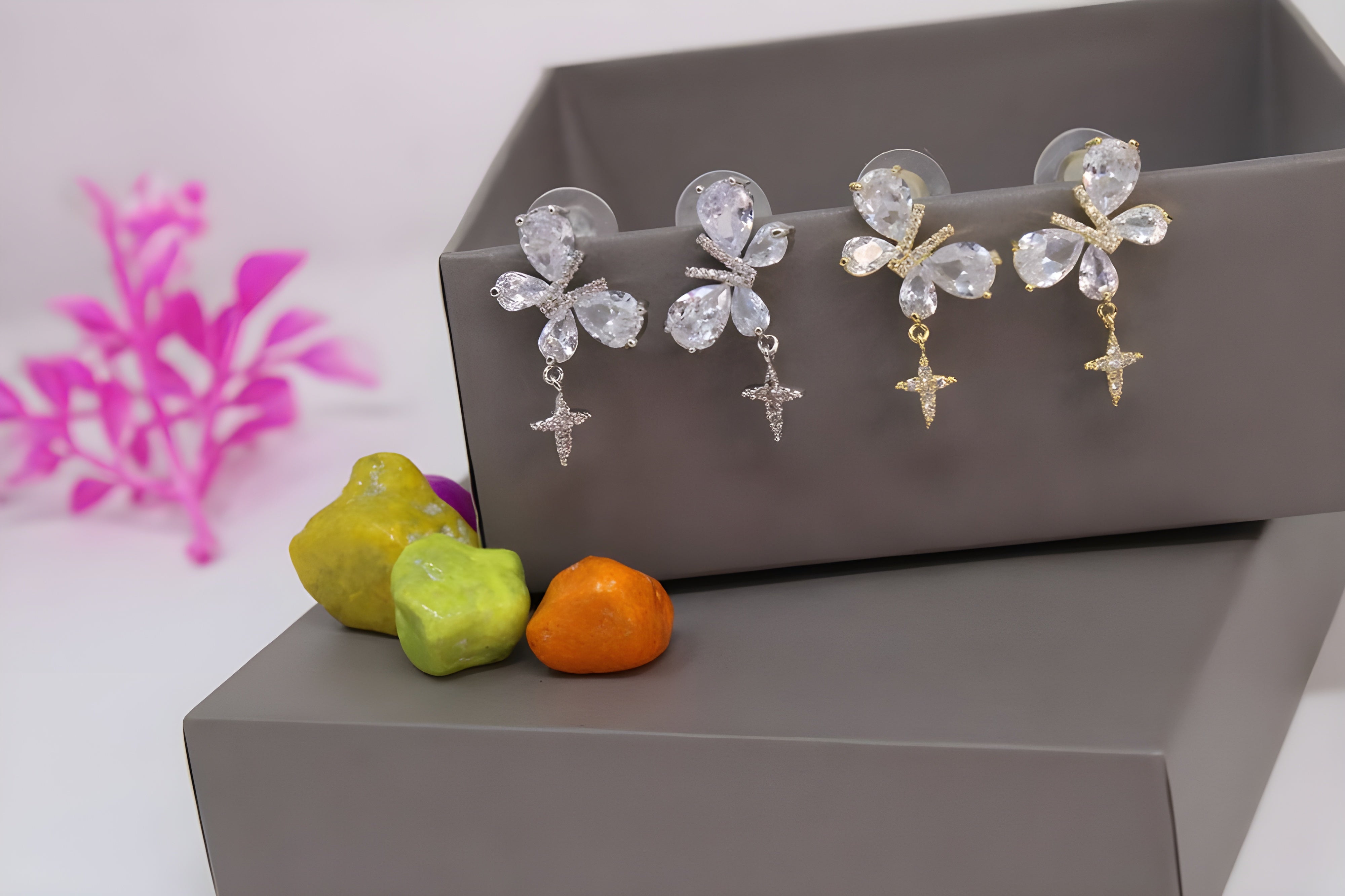 Celestial Whimsy: Butterfly & Star Gold Stud Earrings