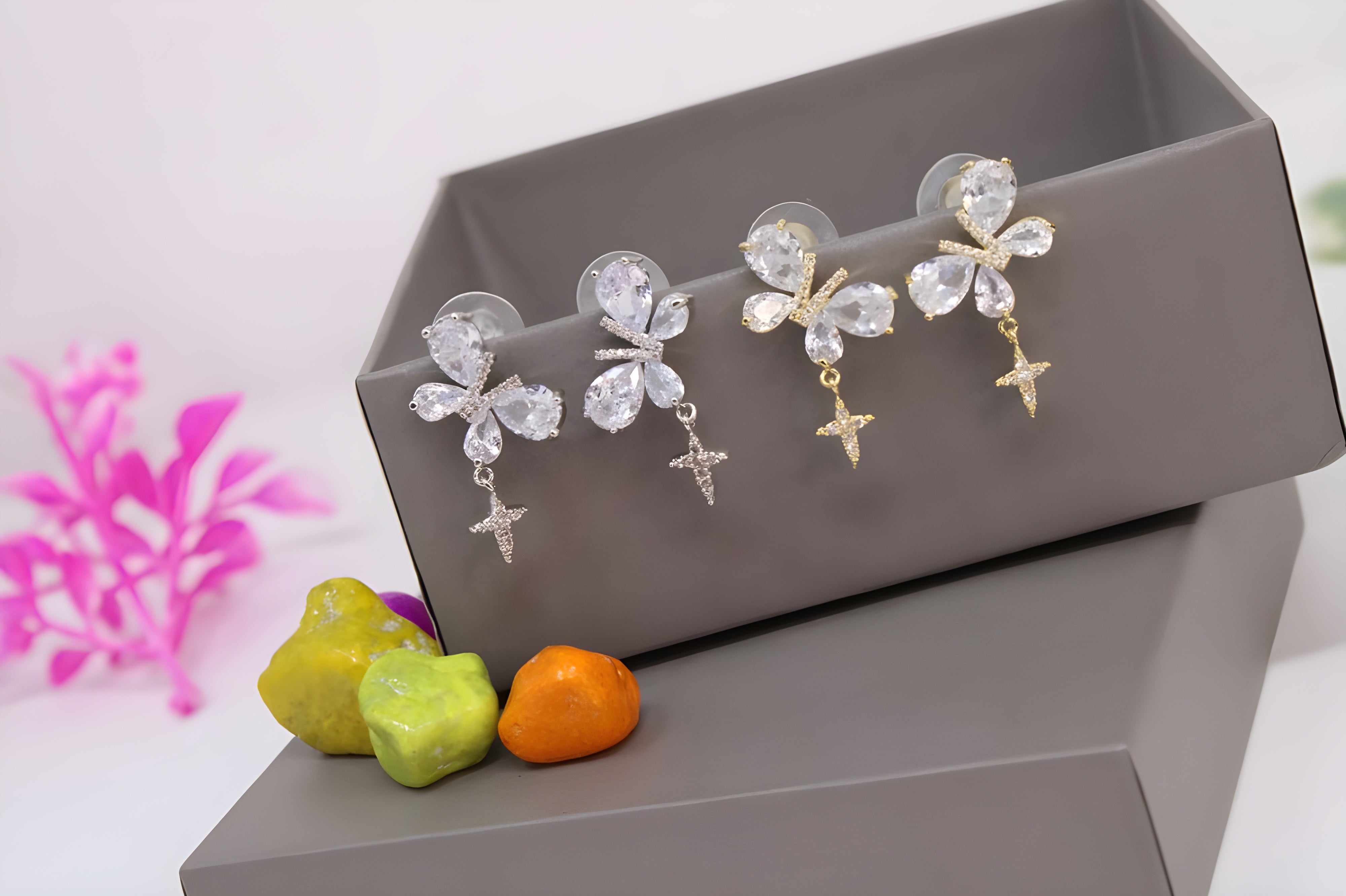 Celestial Whimsy: Butterfly & Star Gold Stud Earrings