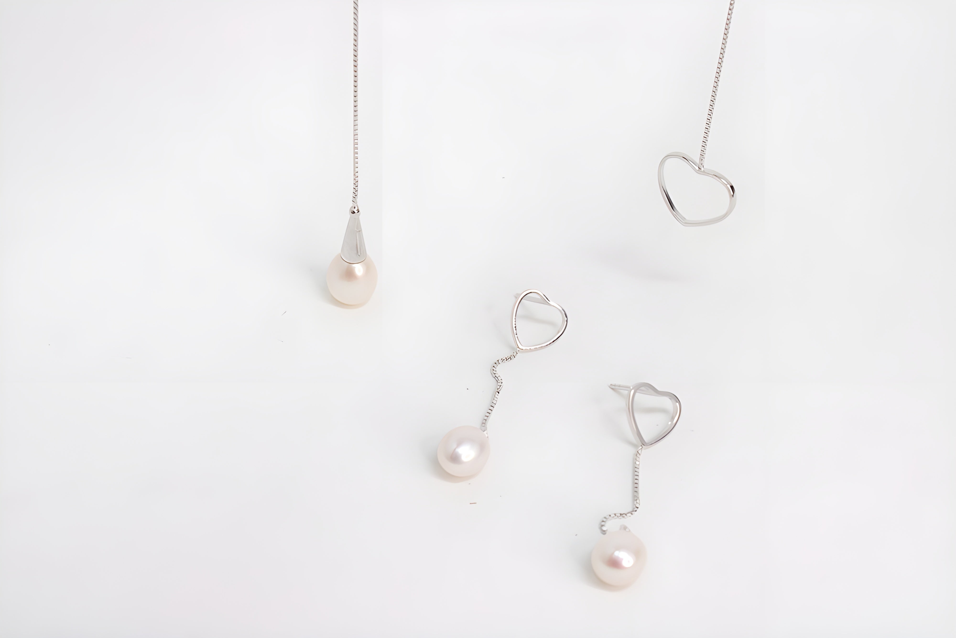 Sterling Silver Pendant Set with Drop-Shaped Artificial Pearls