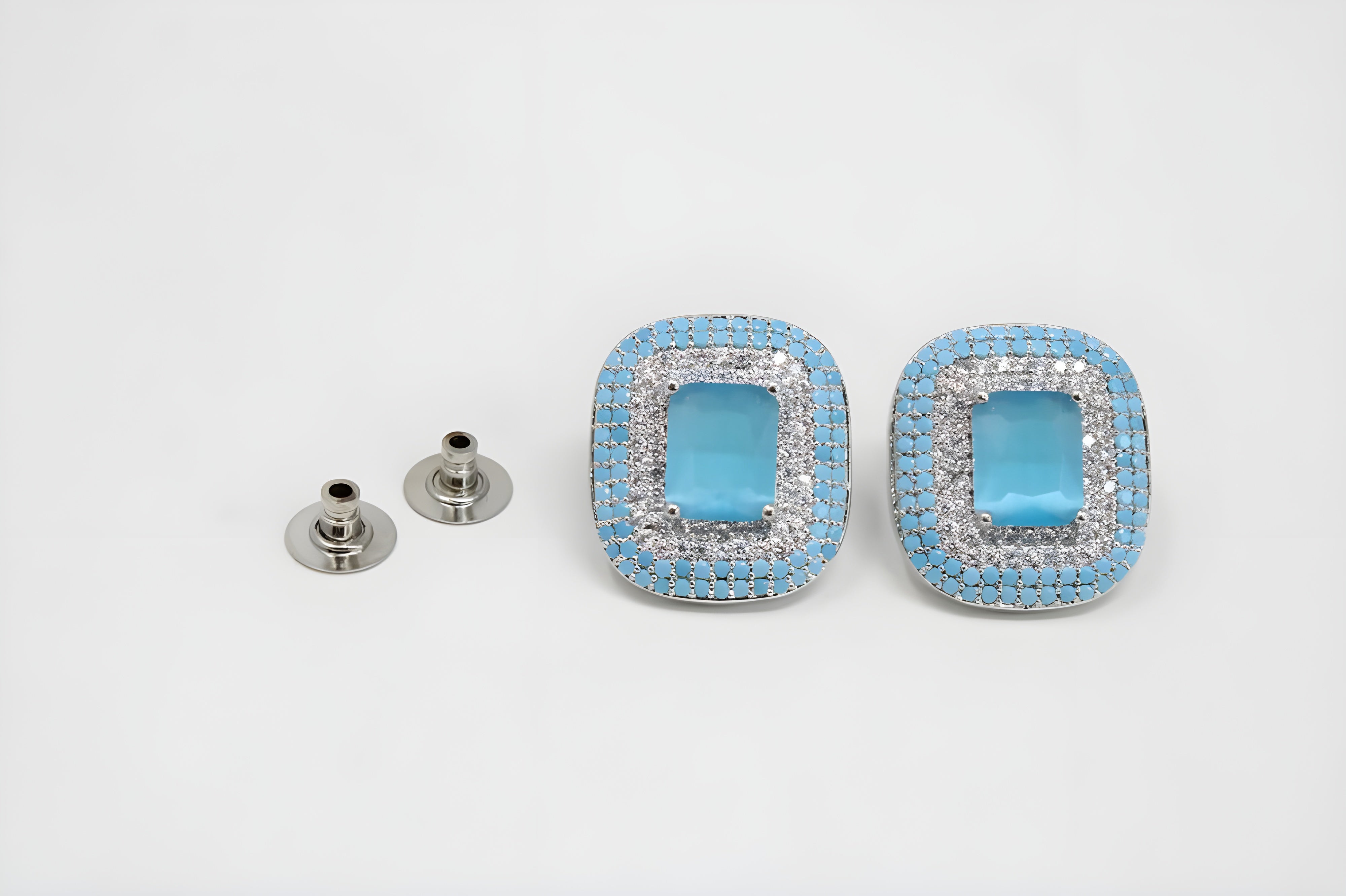 Micro Pave Diamond Stud Earrings with Center Gemstone