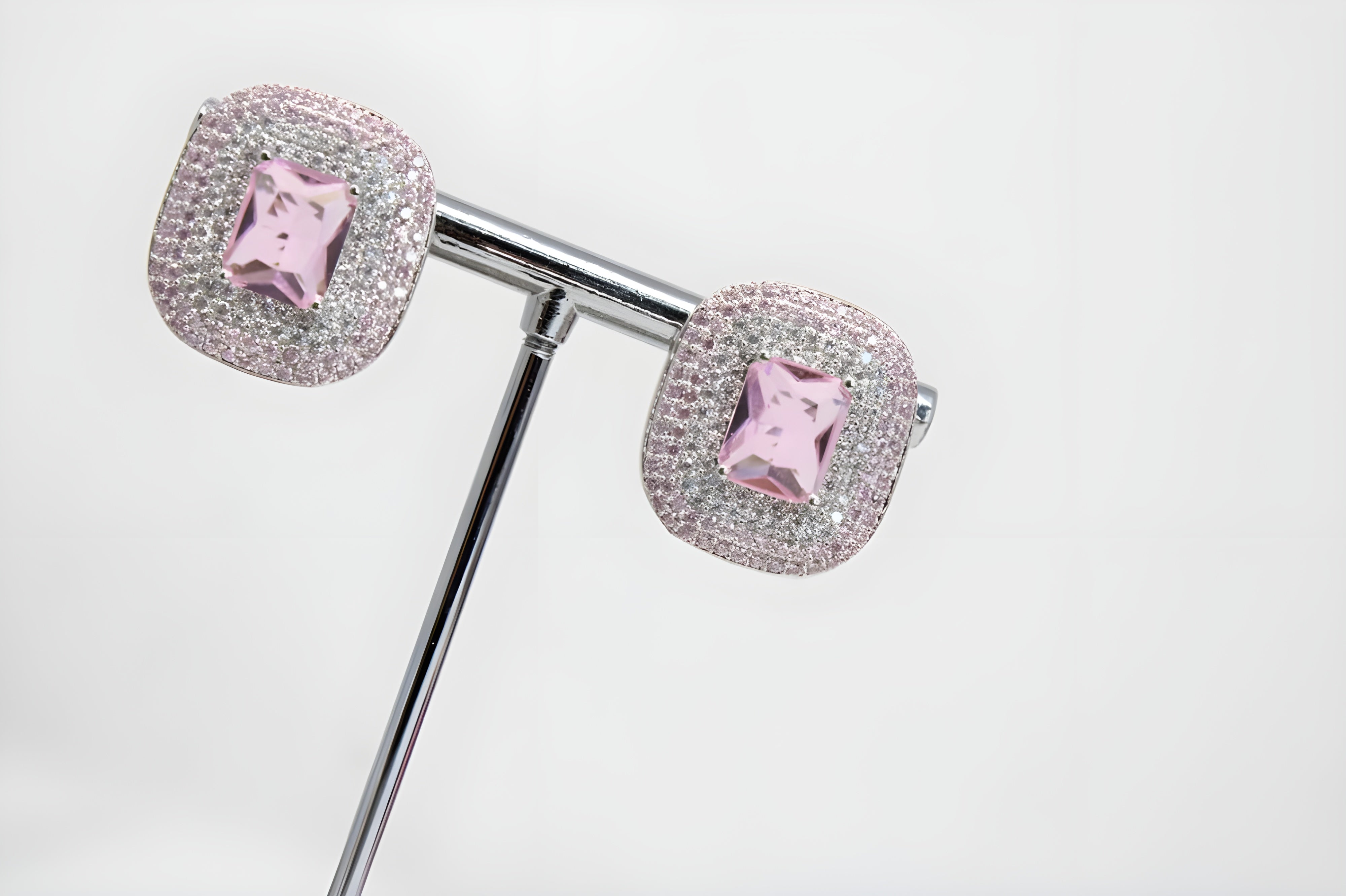 Micro Pave Diamond Stud Earrings with Center Gemstone