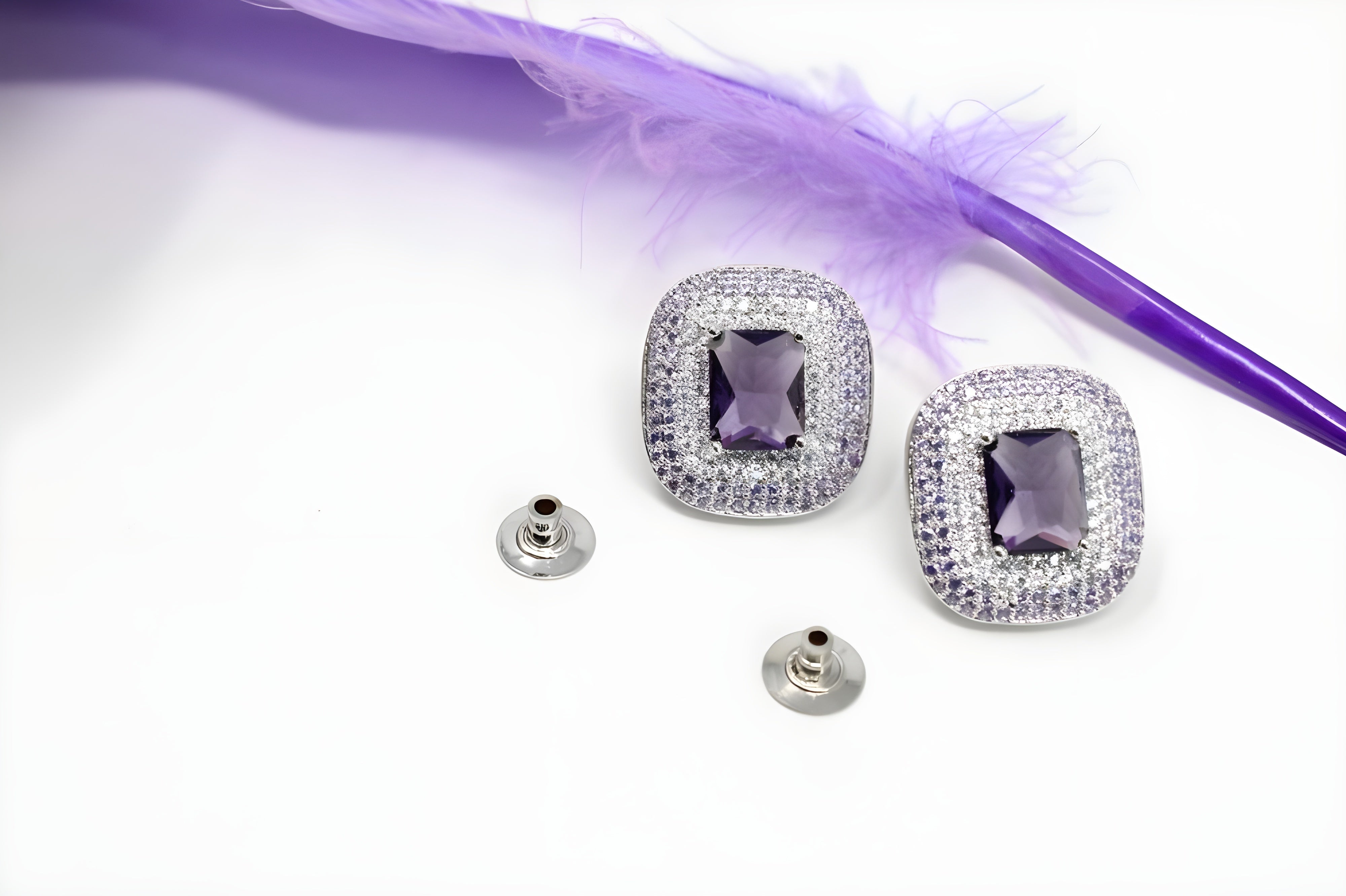 Micro Pave Diamond Stud Earrings with Center Gemstone