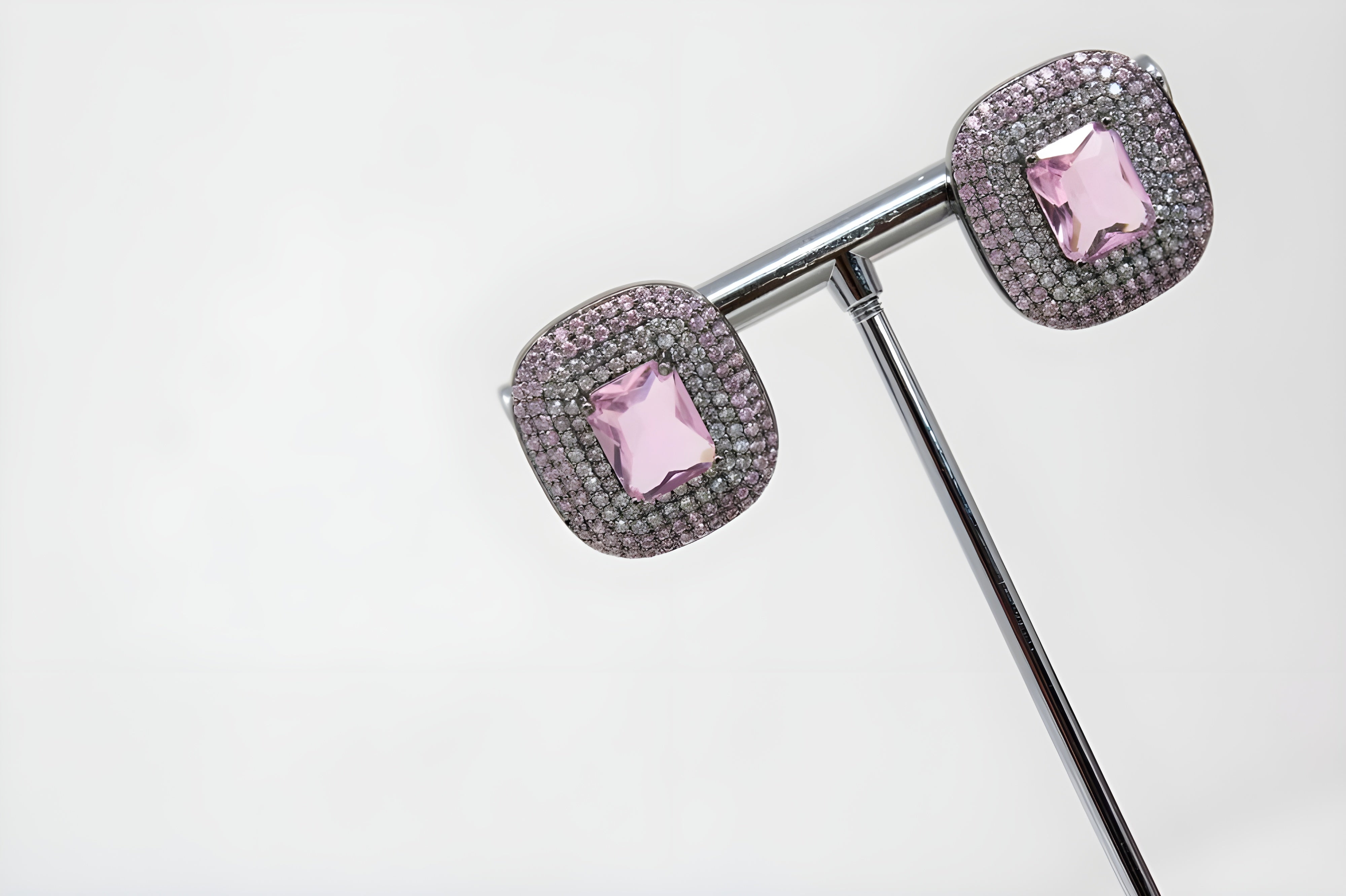 Micro Pave Diamond Stud Earrings with Center Gemstone