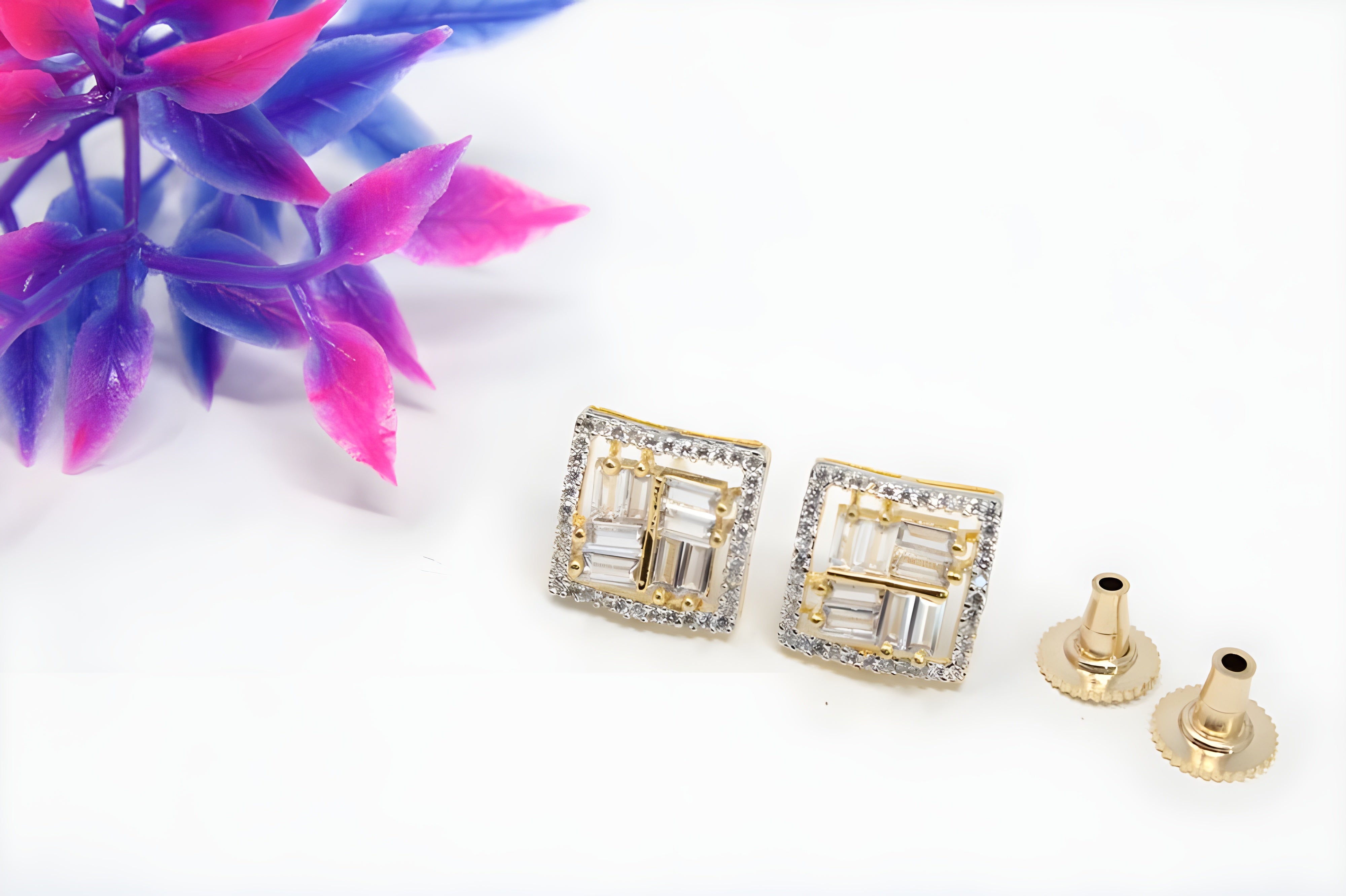 Brilliant Emerald Cut Diamond Stud Earrings