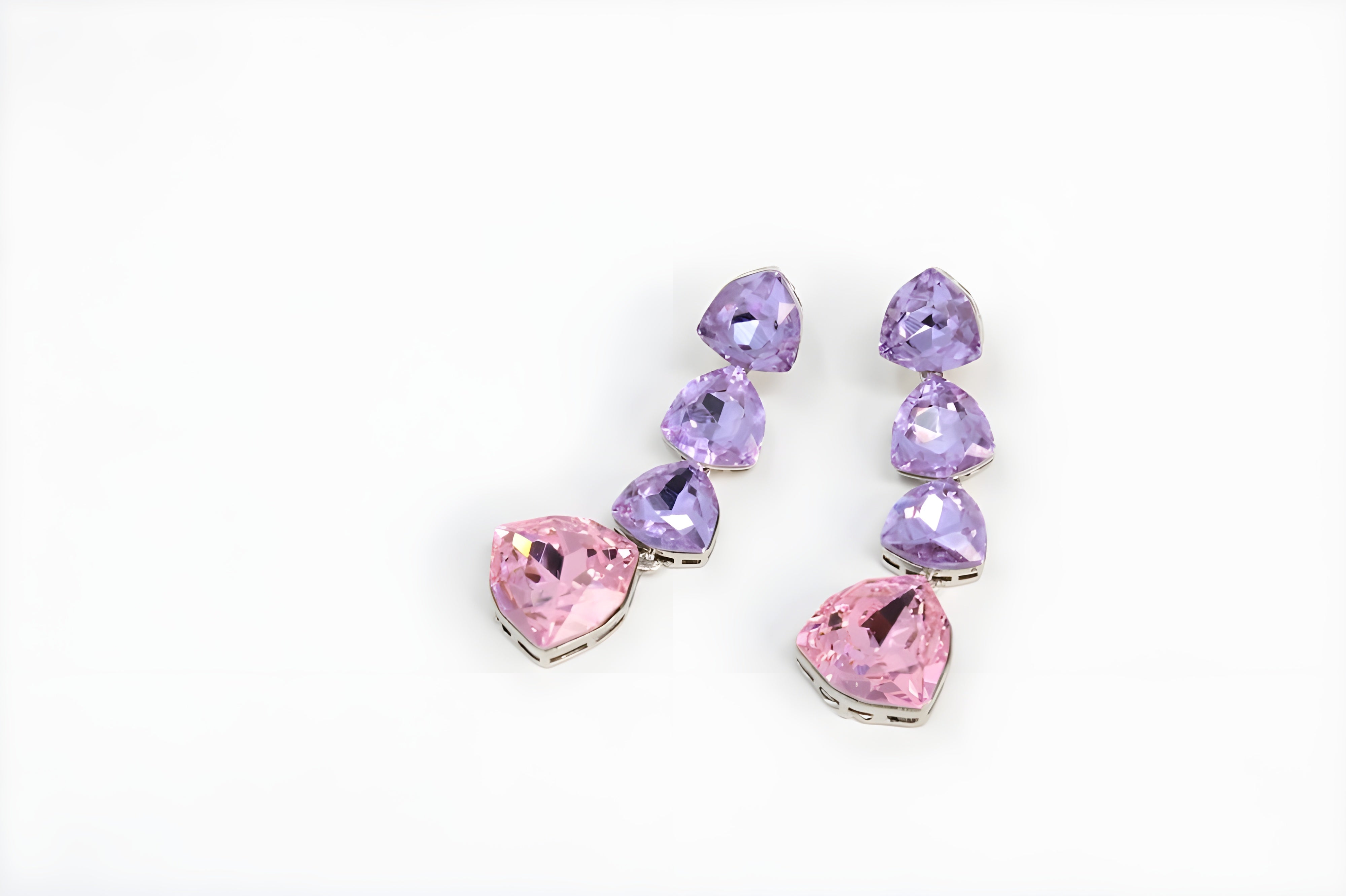 Sterling Silver Double Stone Heart Drop Earrings with Amethyst Crystals