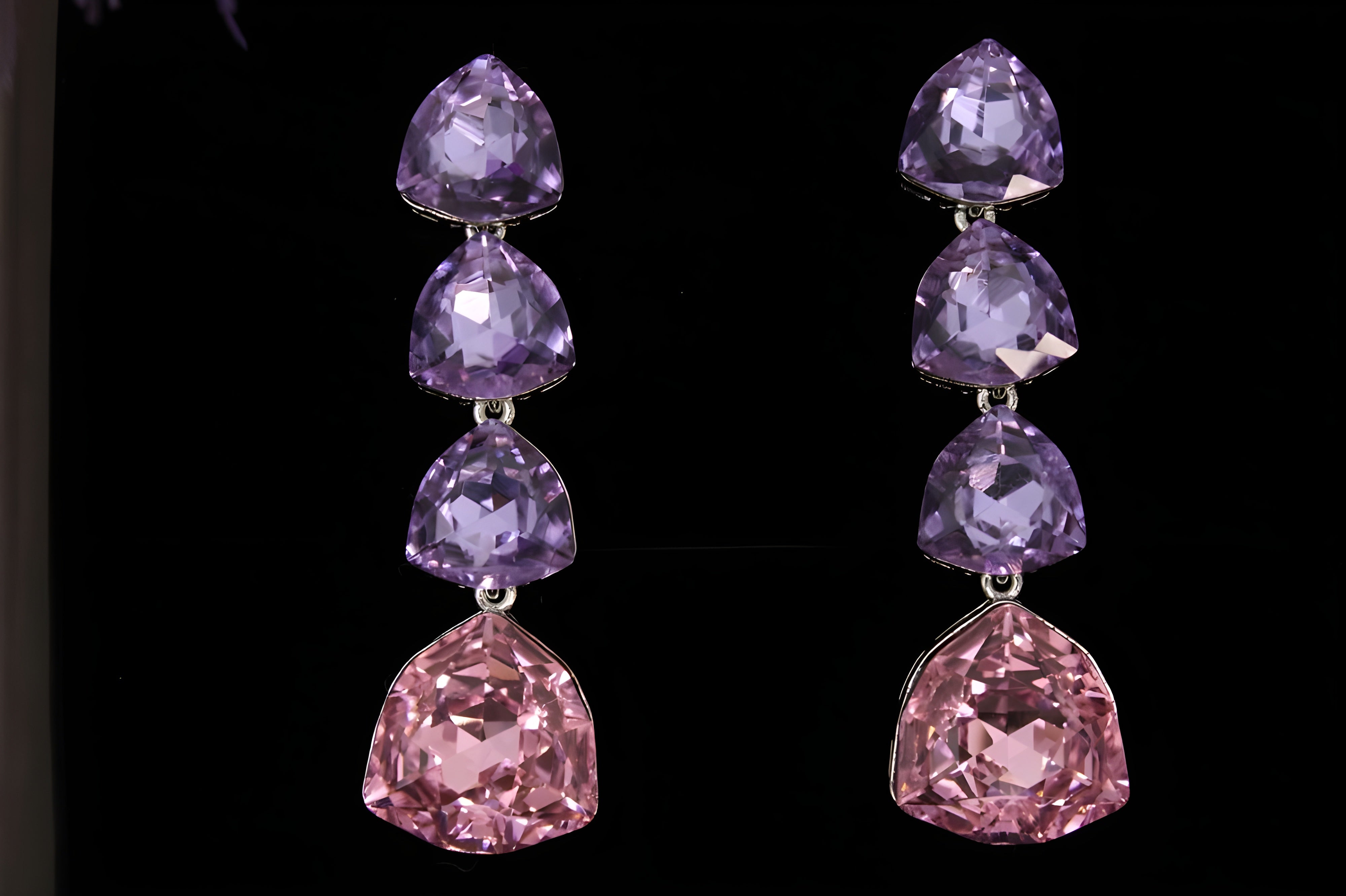 Sterling Silver Double Stone Heart Drop Earrings with Amethyst Crystals