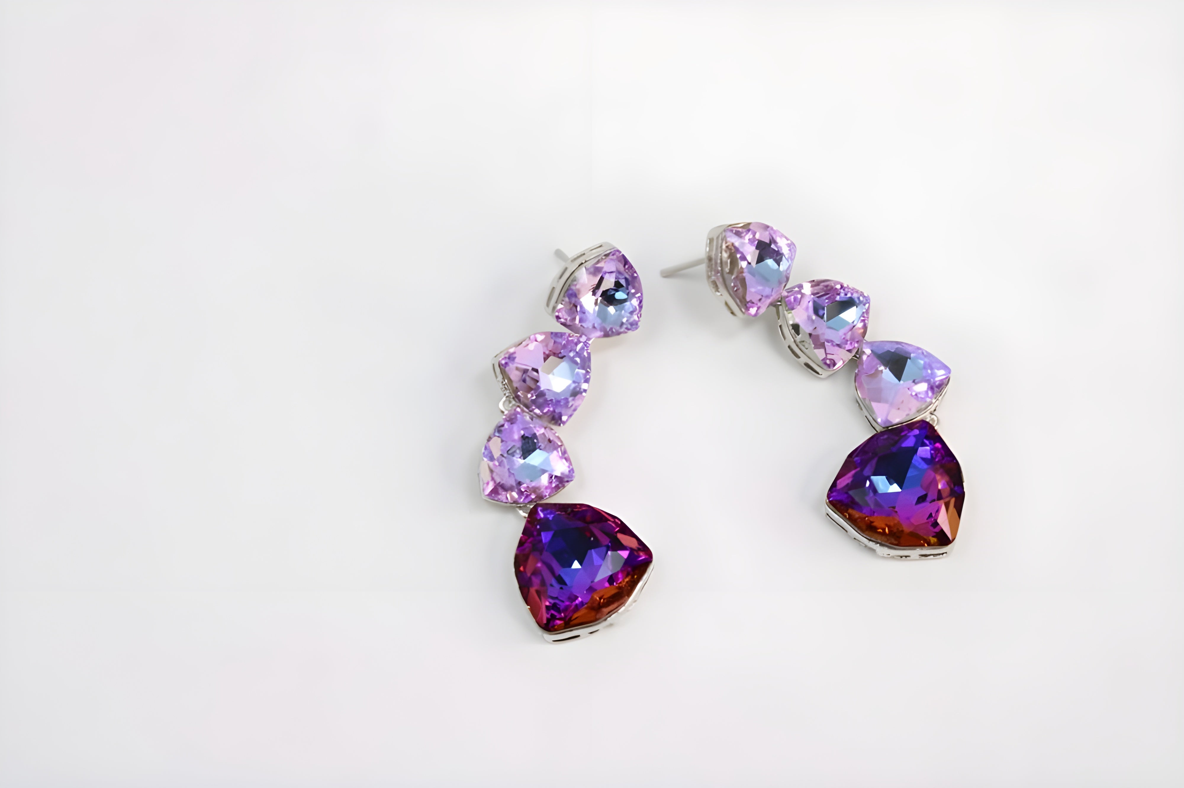 Sterling Silver Double Stone Heart Drop Earrings with Amethyst Crystals