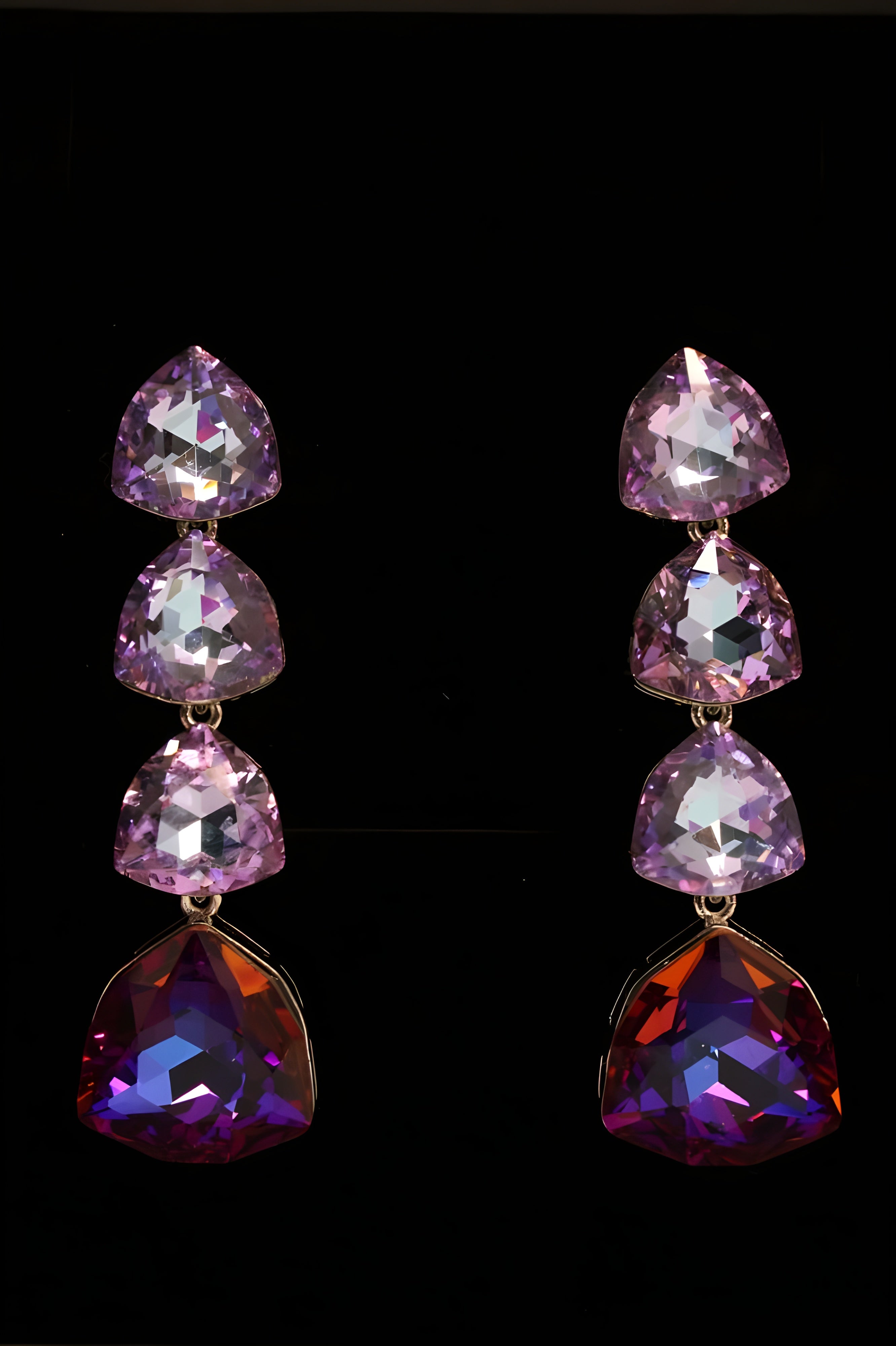 Sterling Silver Double Stone Heart Drop Earrings with Amethyst Crystals