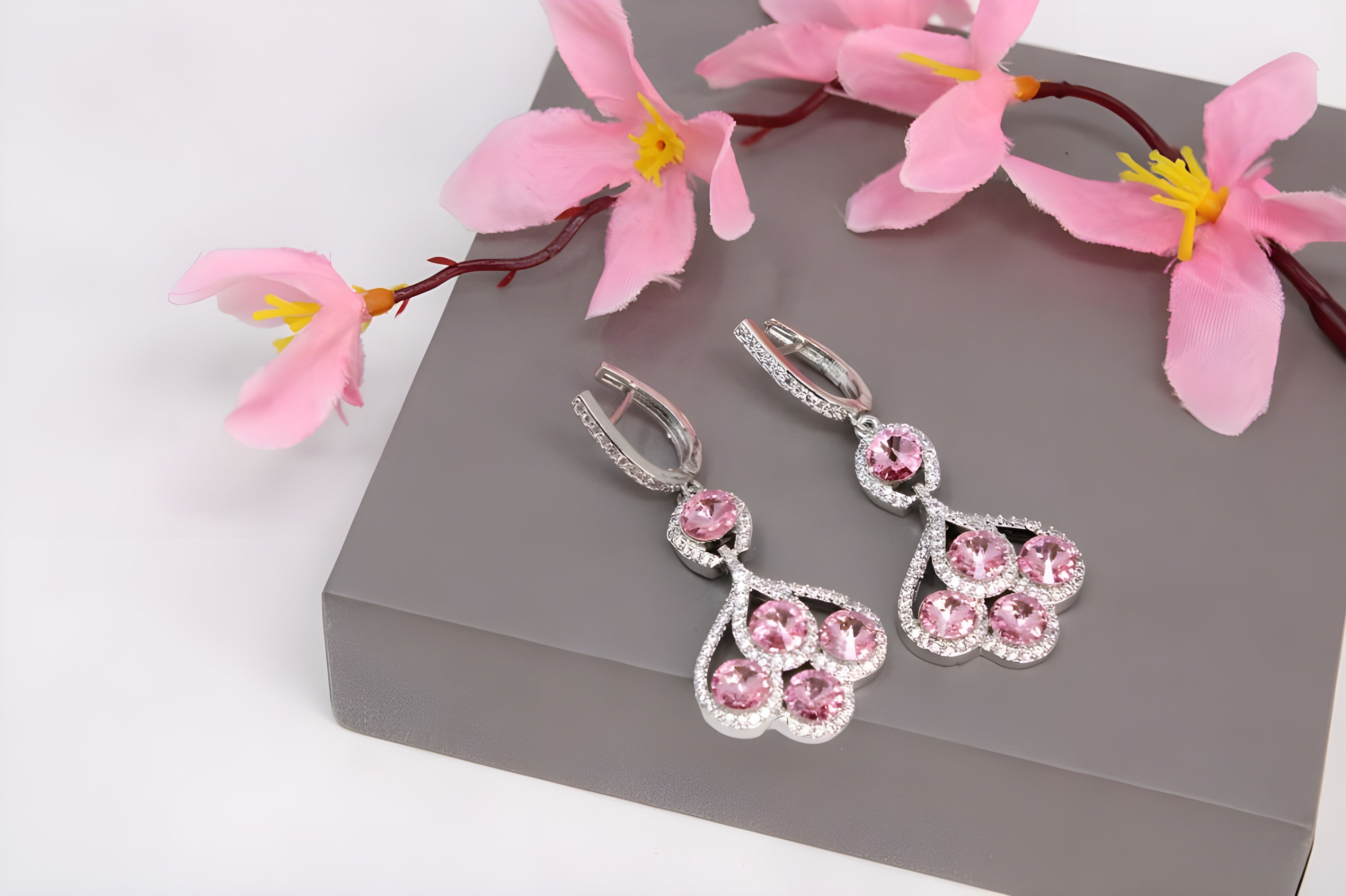 Sparkling Elegance: Morganite and Diamond Halo Drop Earrings