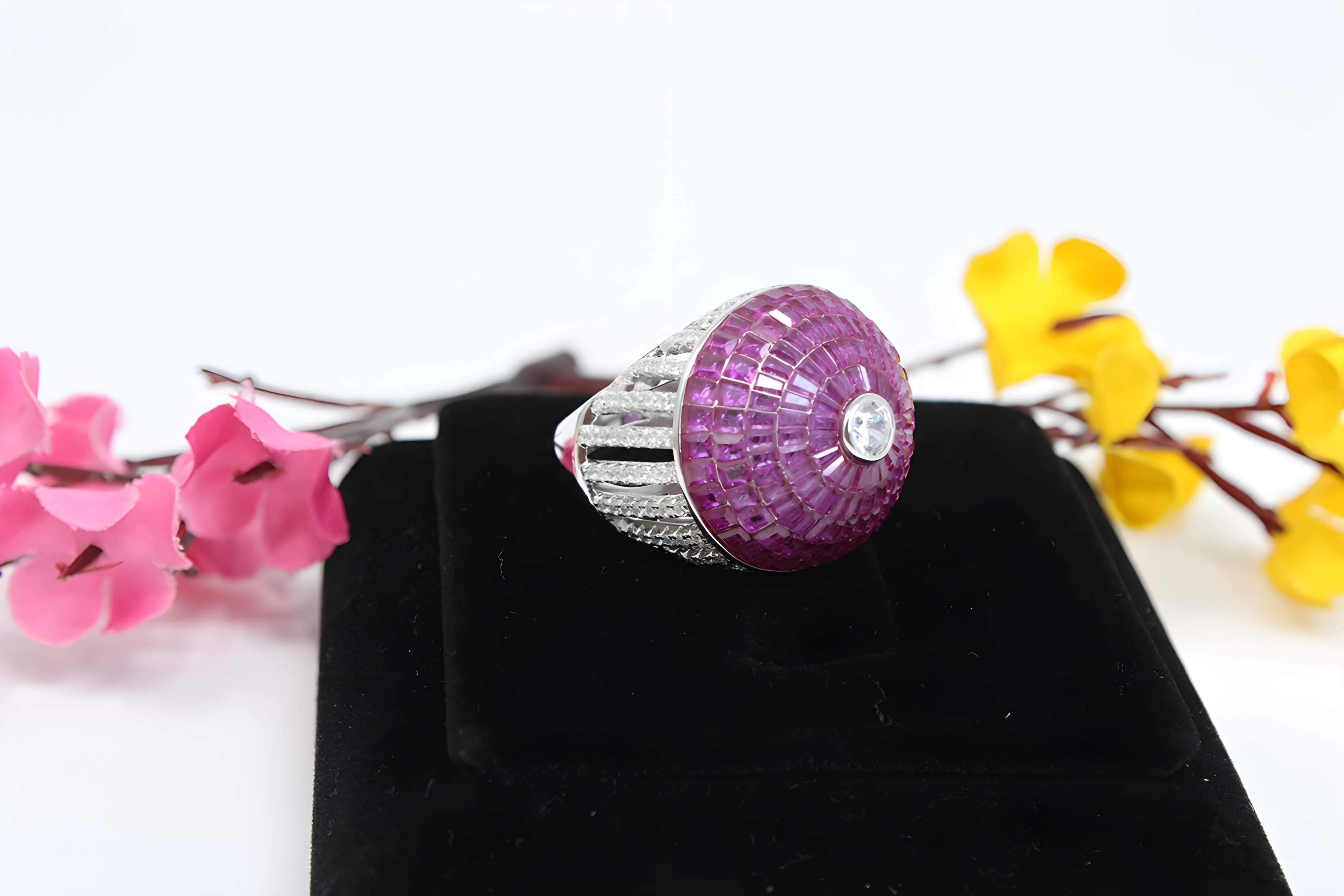 Sterling Silver Amethyst Swarovski Crystal Ring