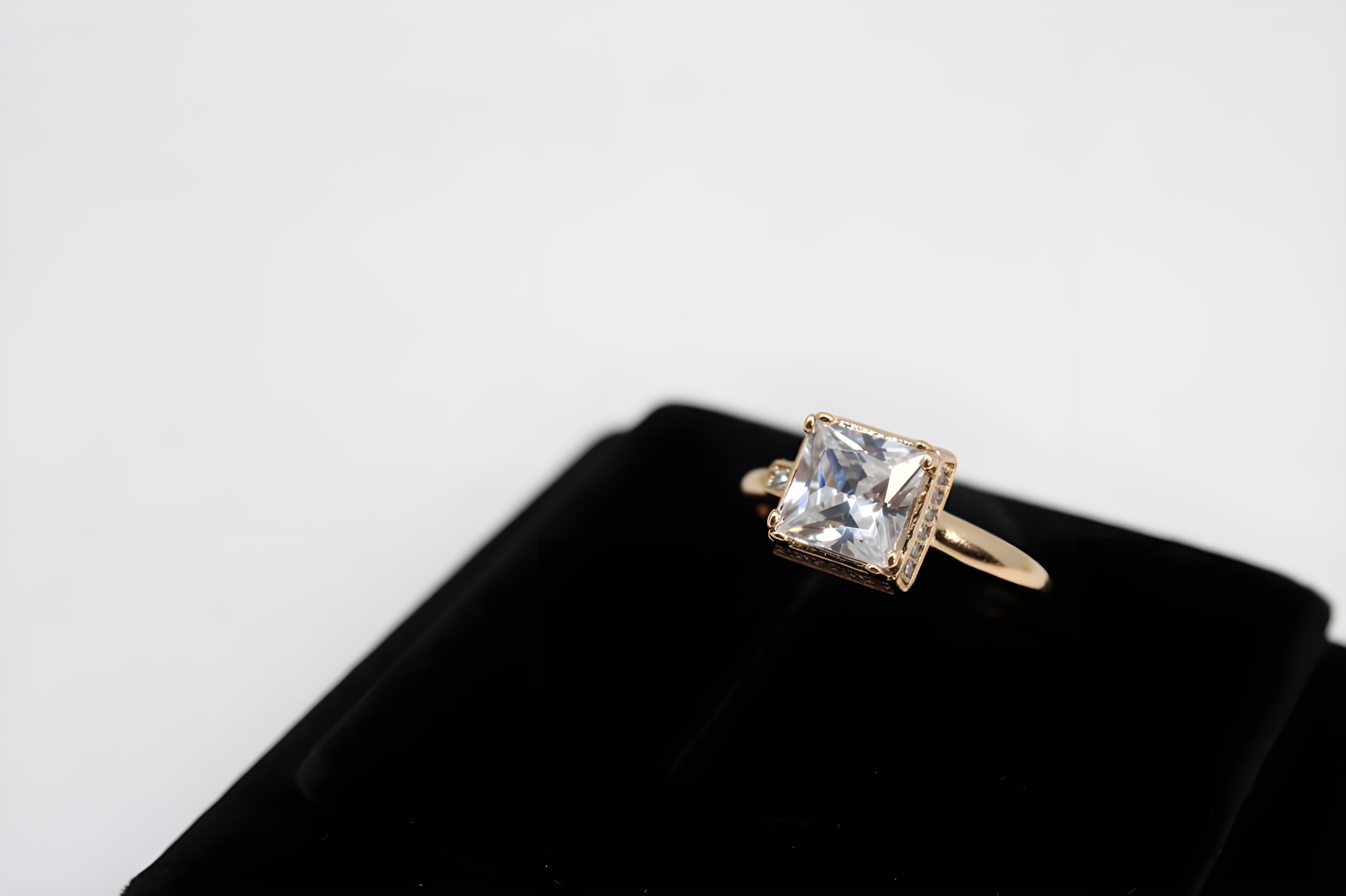 Golden Solitaire Crystal Ring