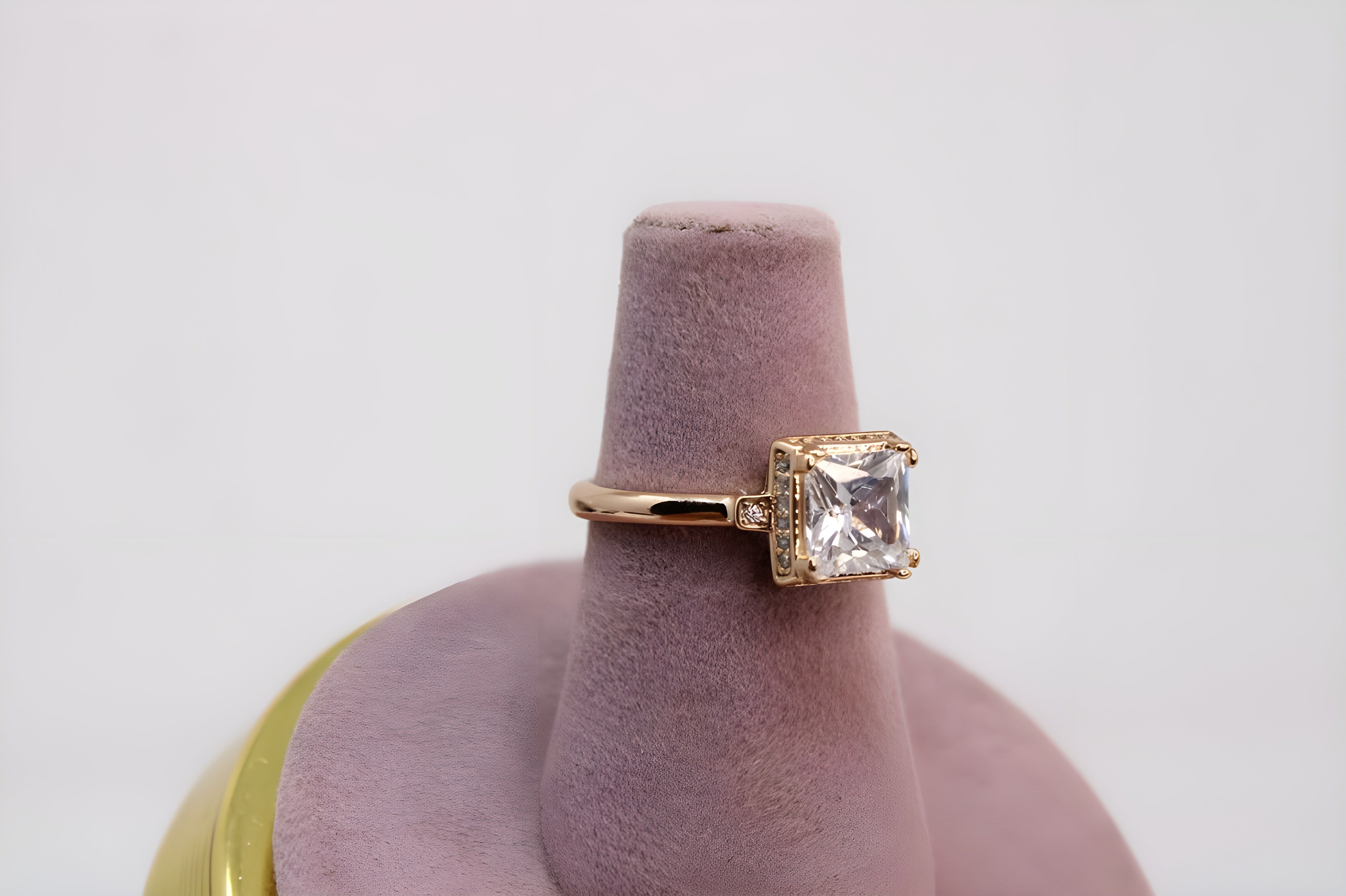 Golden Solitaire Crystal Ring