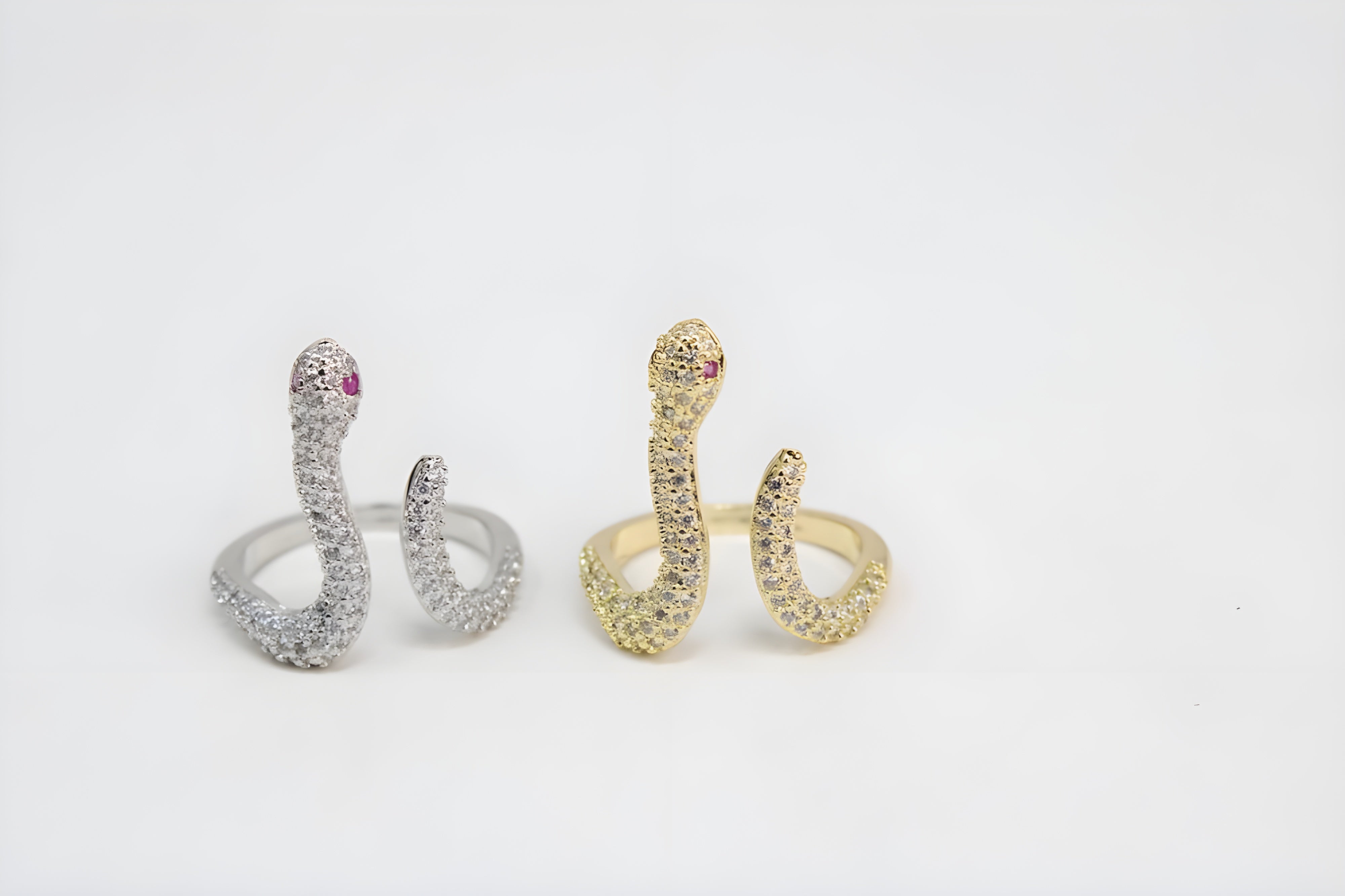 Golden & Silver Serpent Crystal Ring