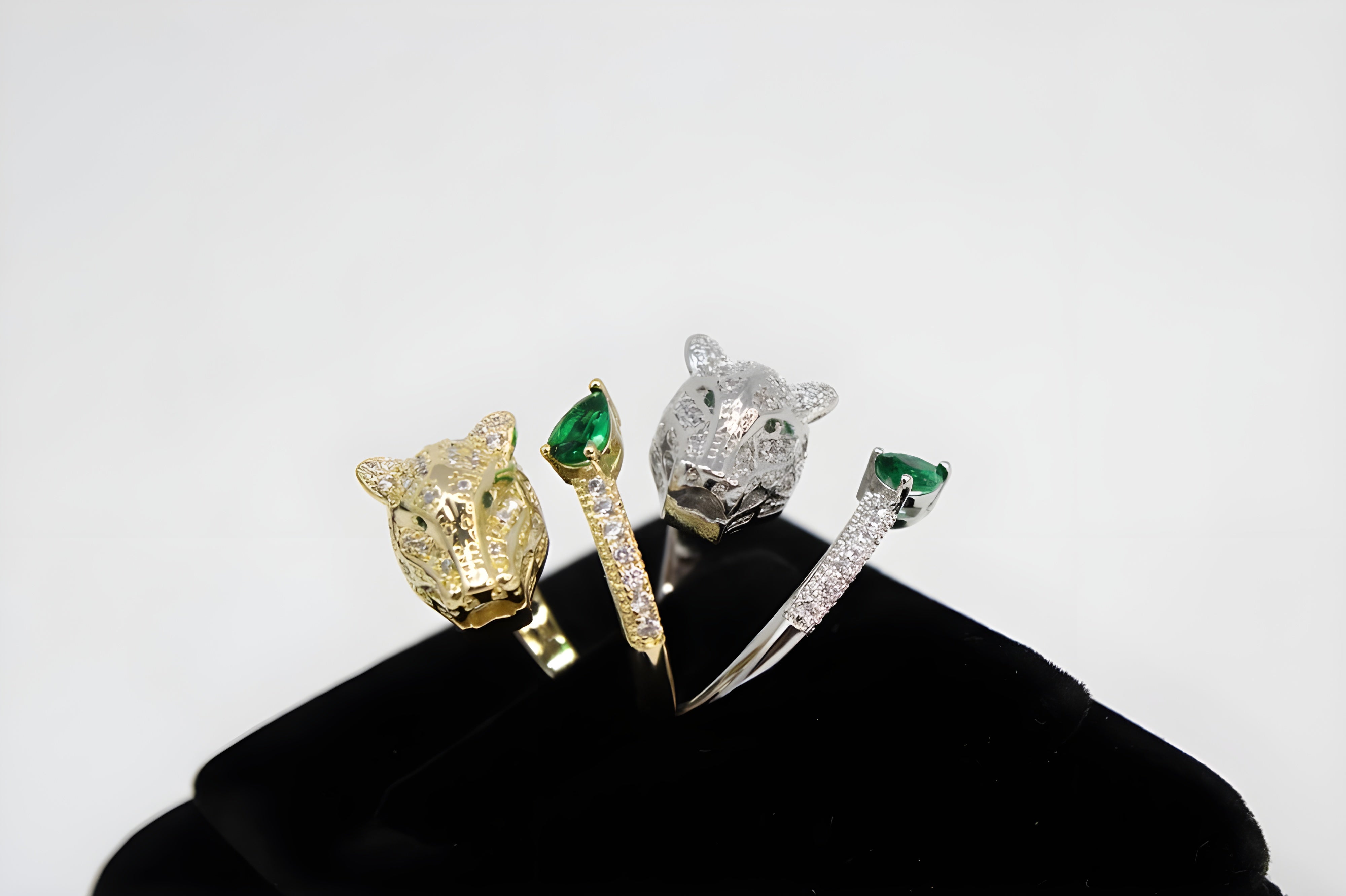 Golden & Silver Tiger Crystal Ring