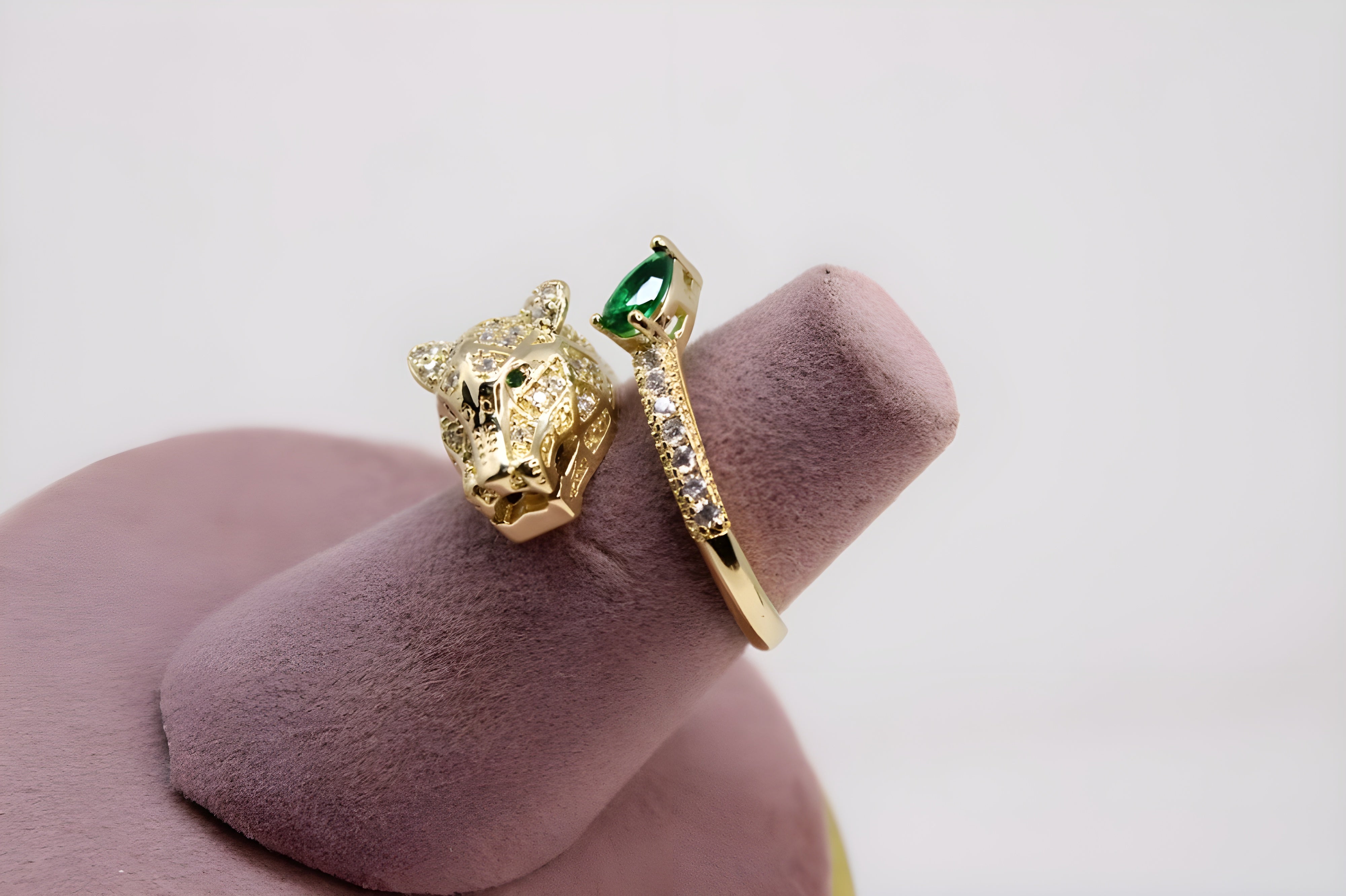 Golden & Silver Tiger Crystal Ring