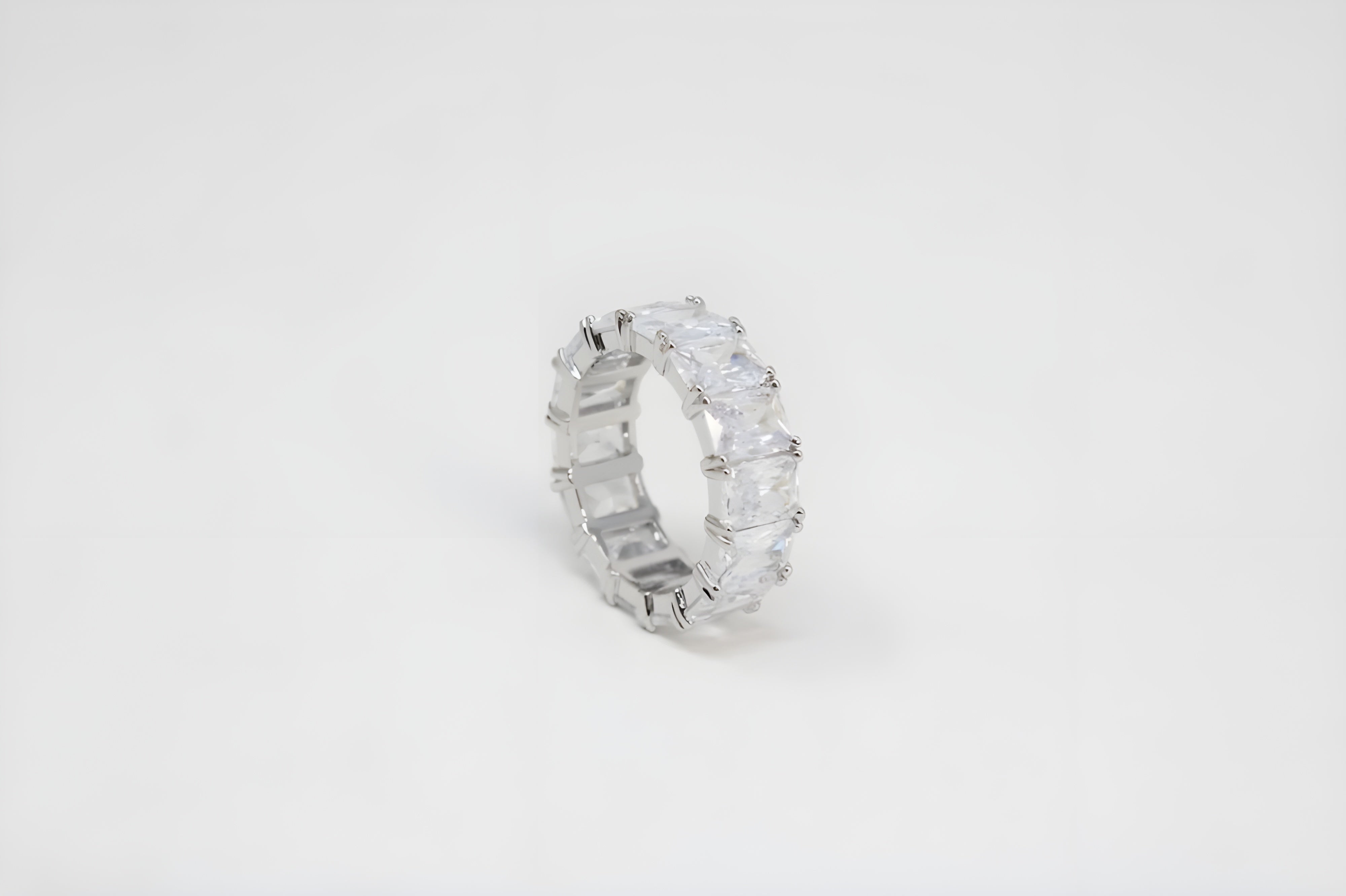 Regal Radiance Rectangular Crystal Silver Ring