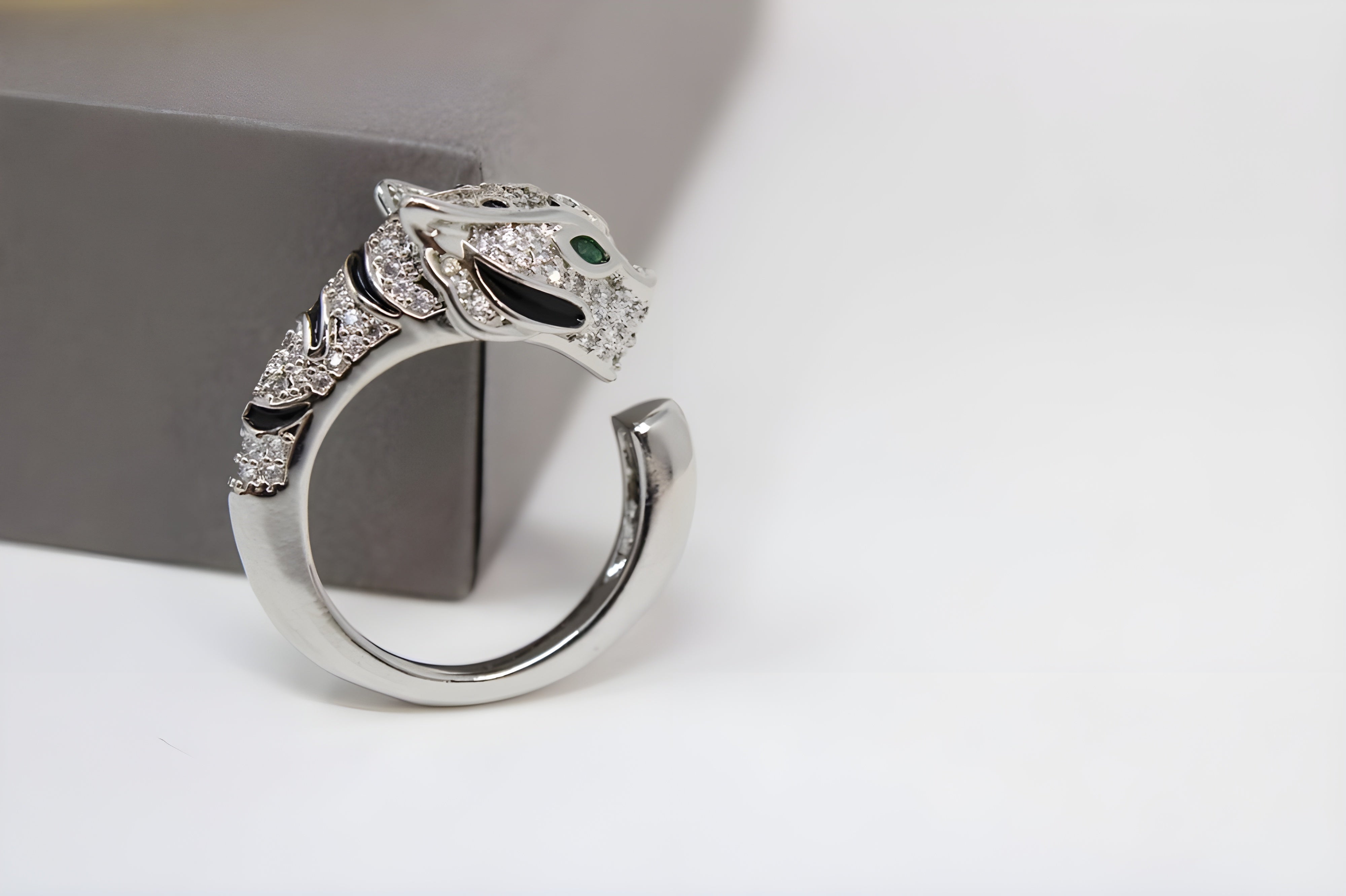 Fierce Elegance Tiger Crystal Silver Ring