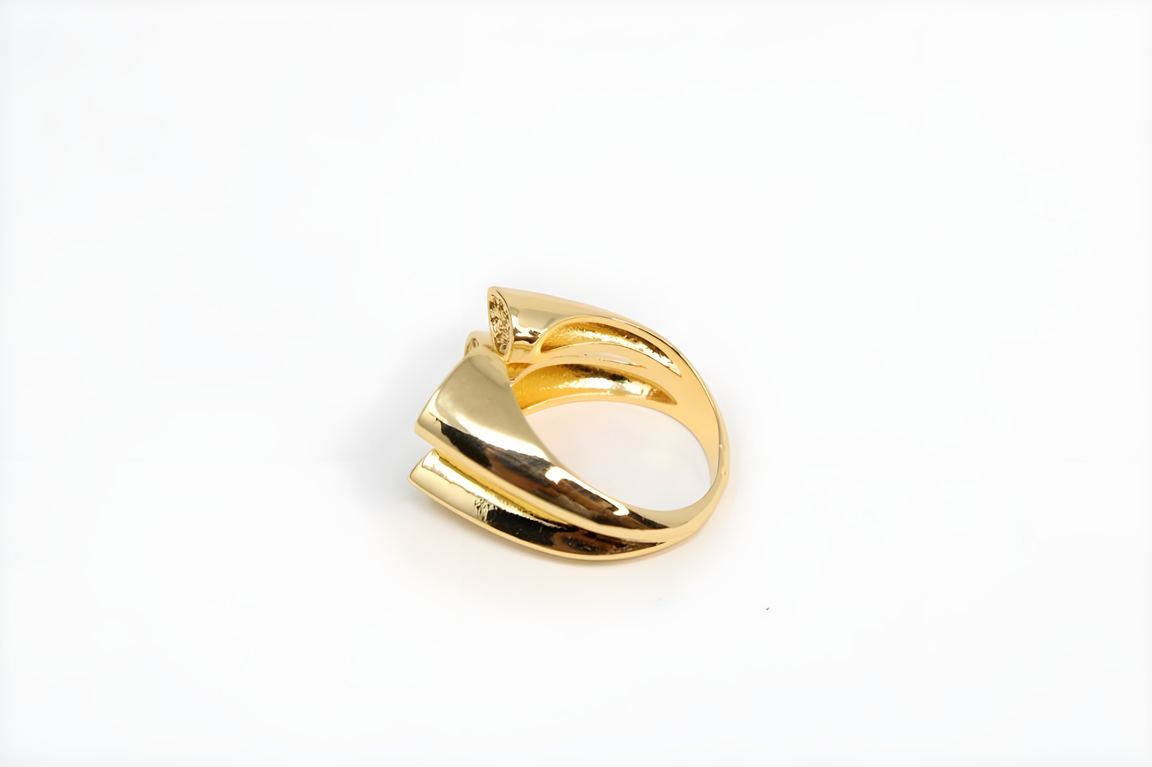 Golden & Silver Dual-Leaf Crystal Ring