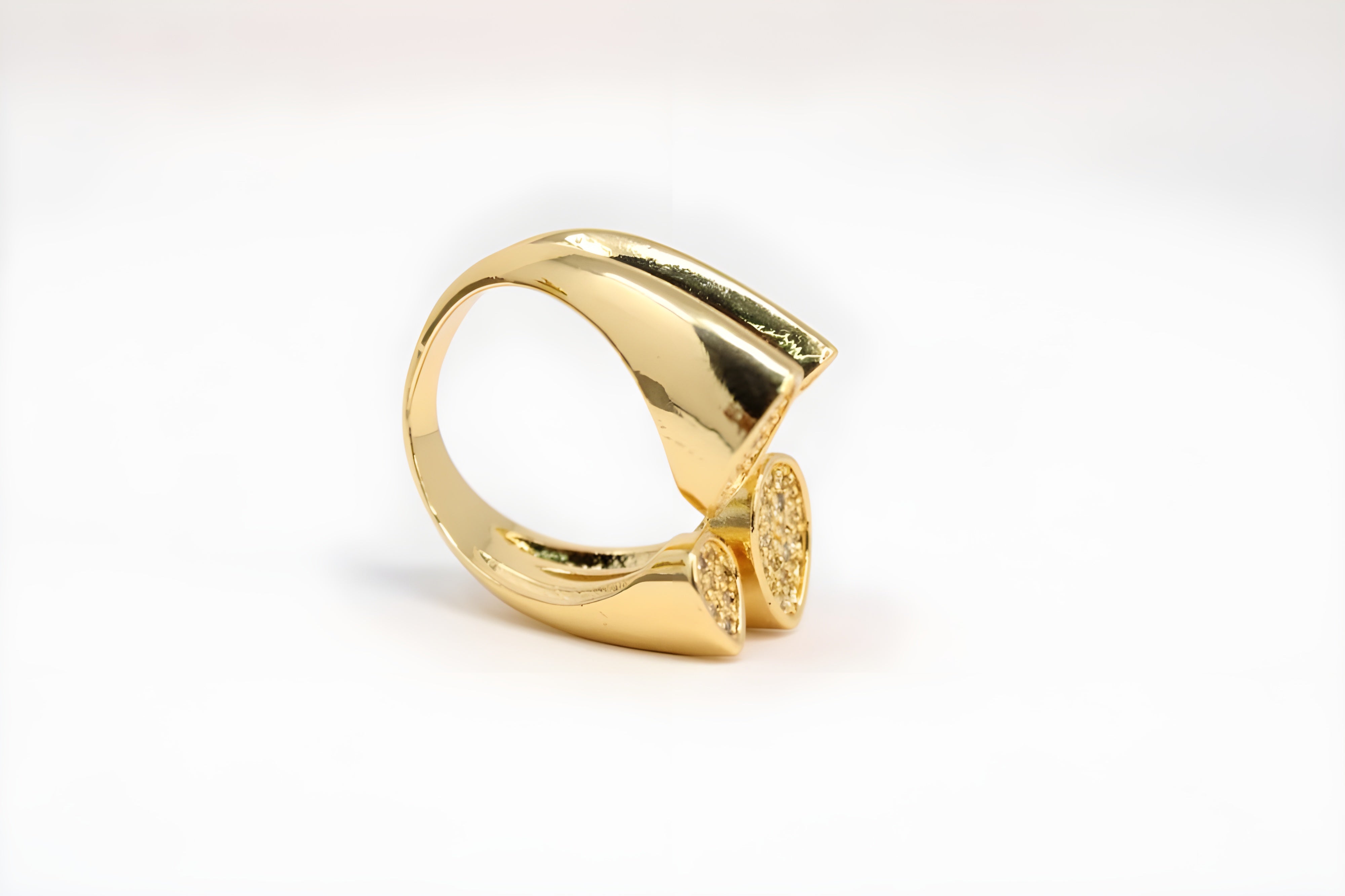 Golden & Silver Dual-Leaf Crystal Ring