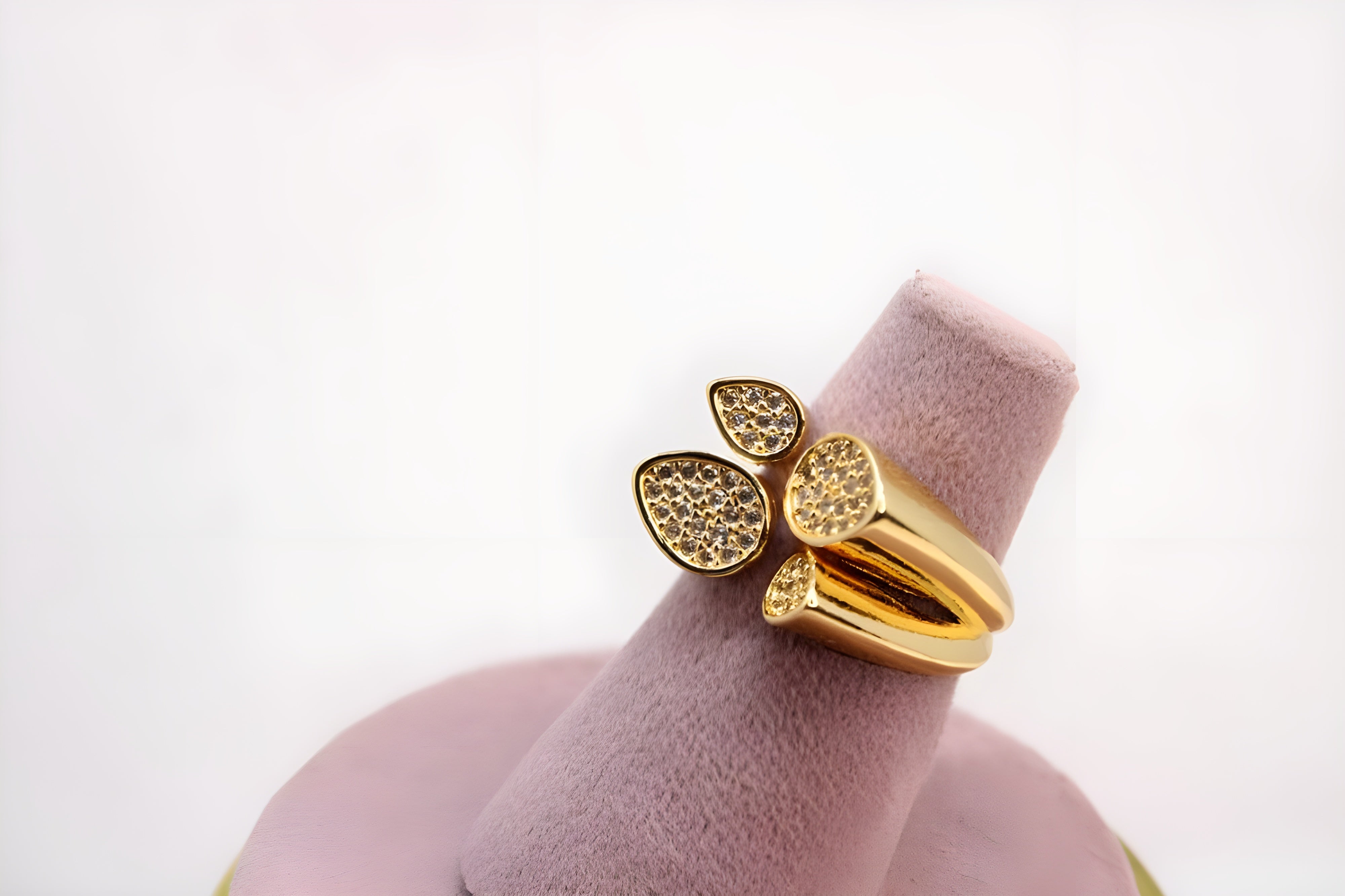 Golden & Silver Dual-Leaf Crystal Ring