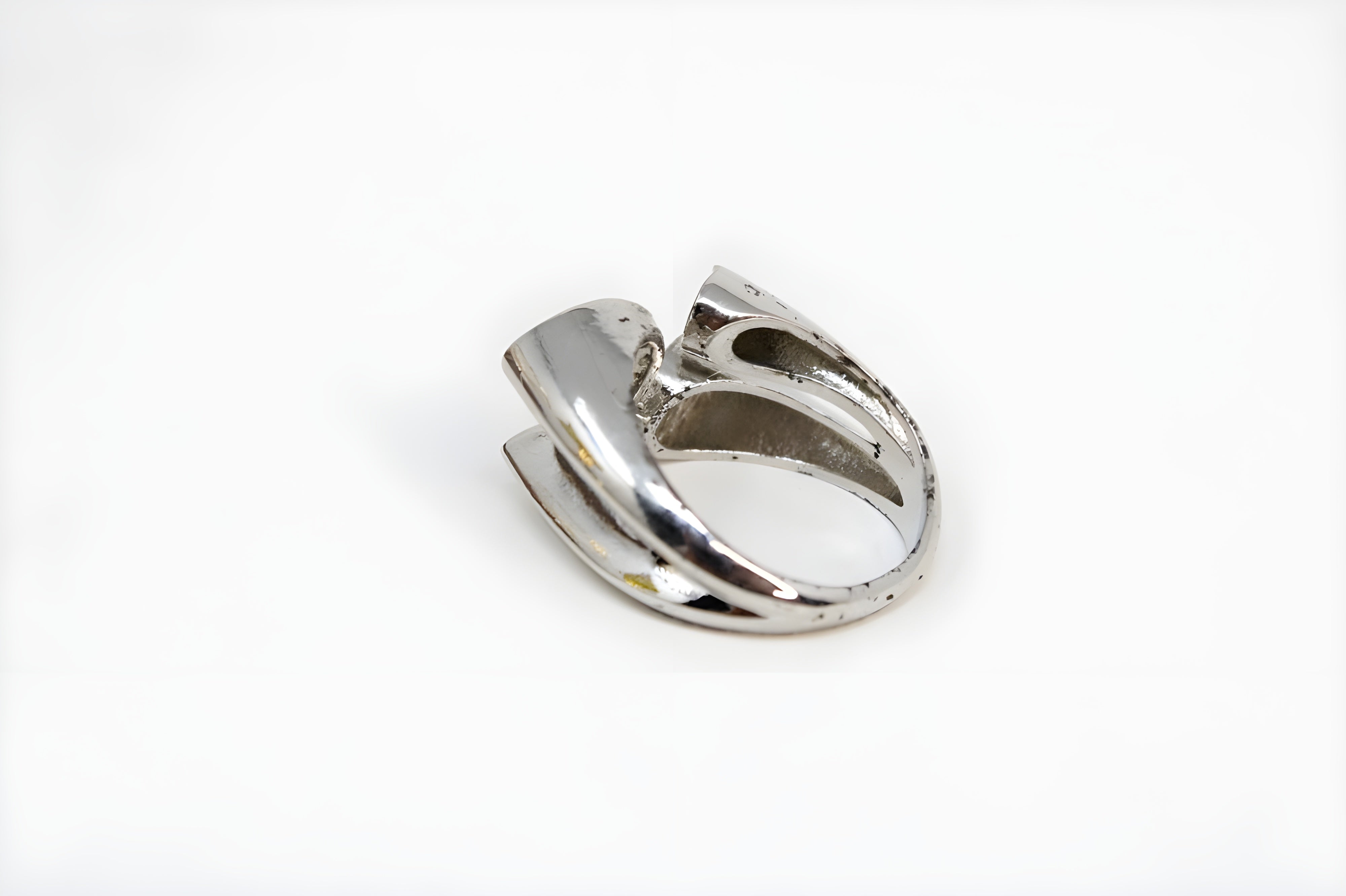 Golden & Silver Dual-Leaf Crystal Ring