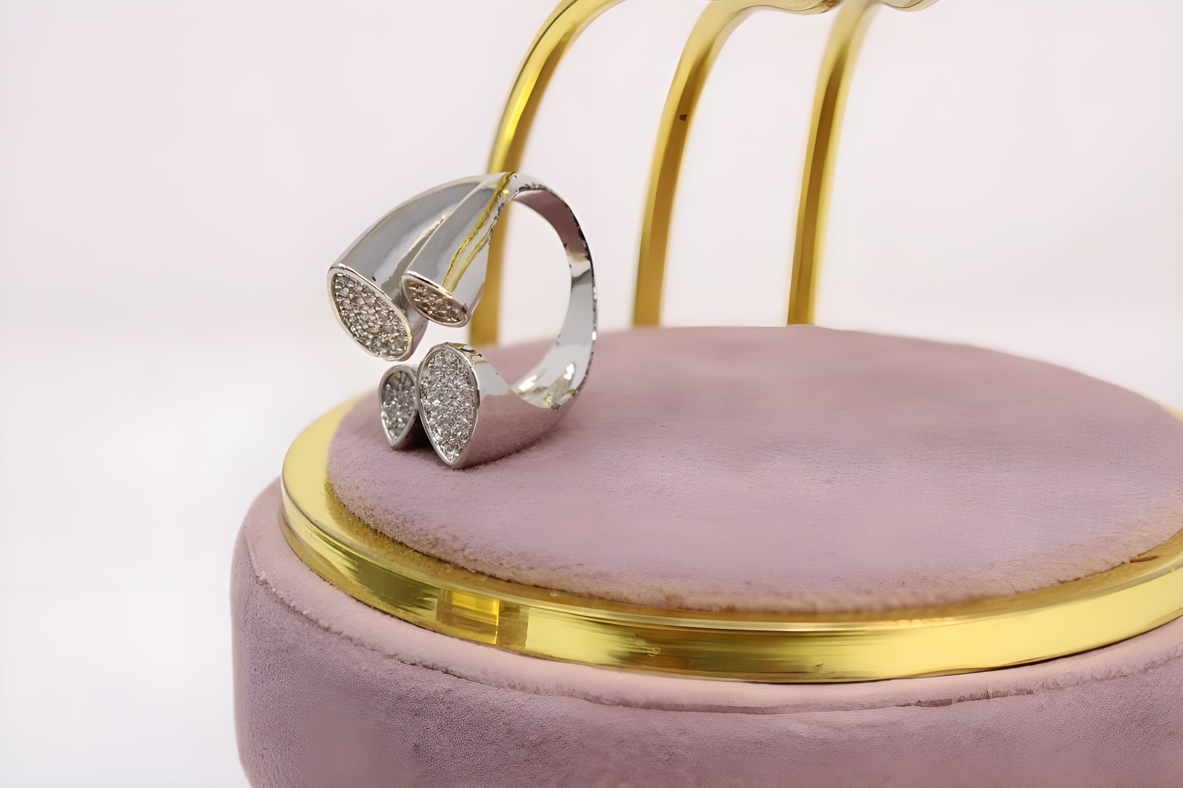 Golden & Silver Dual-Leaf Crystal Ring