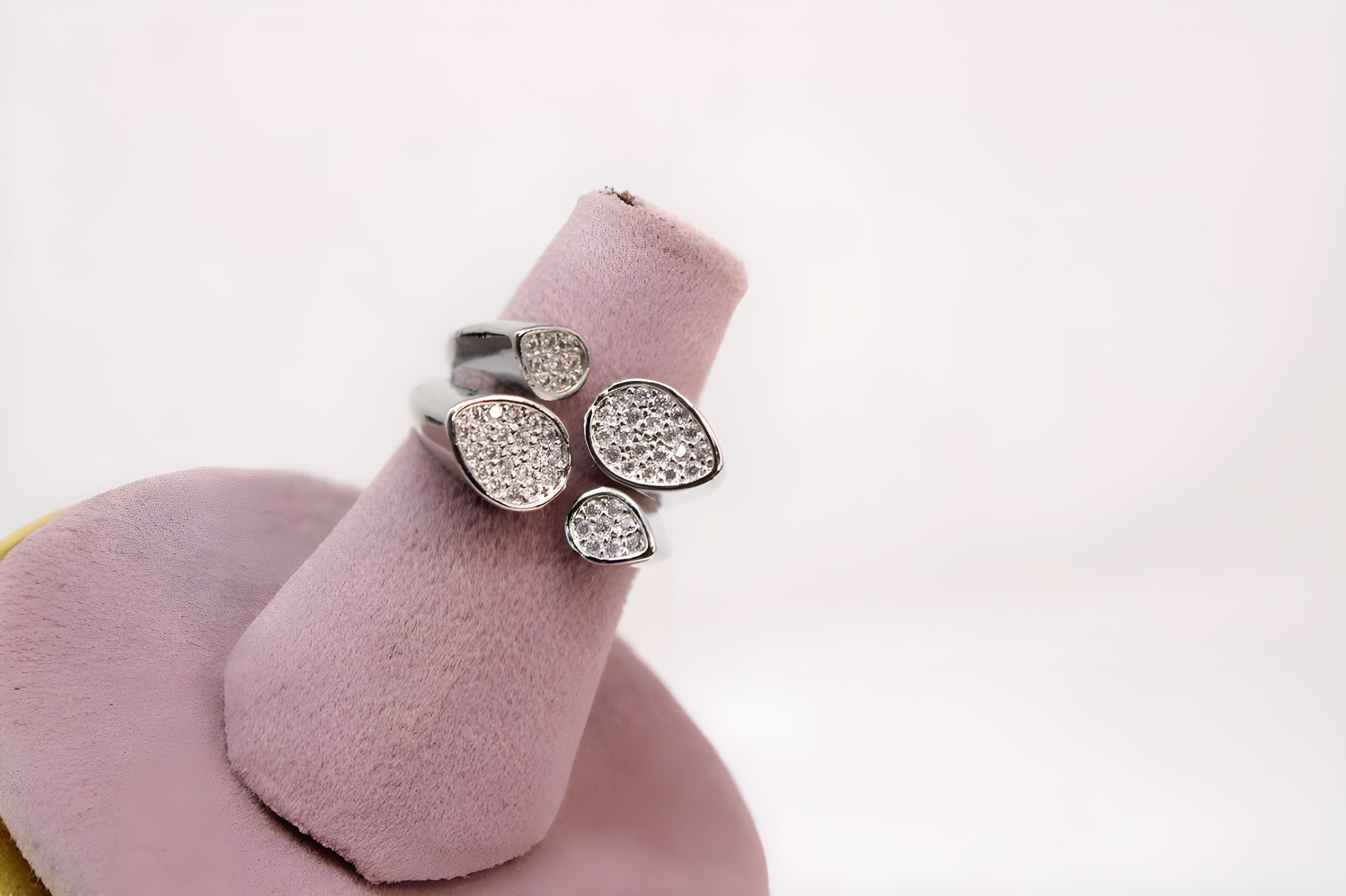 Golden & Silver Dual-Leaf Crystal Ring