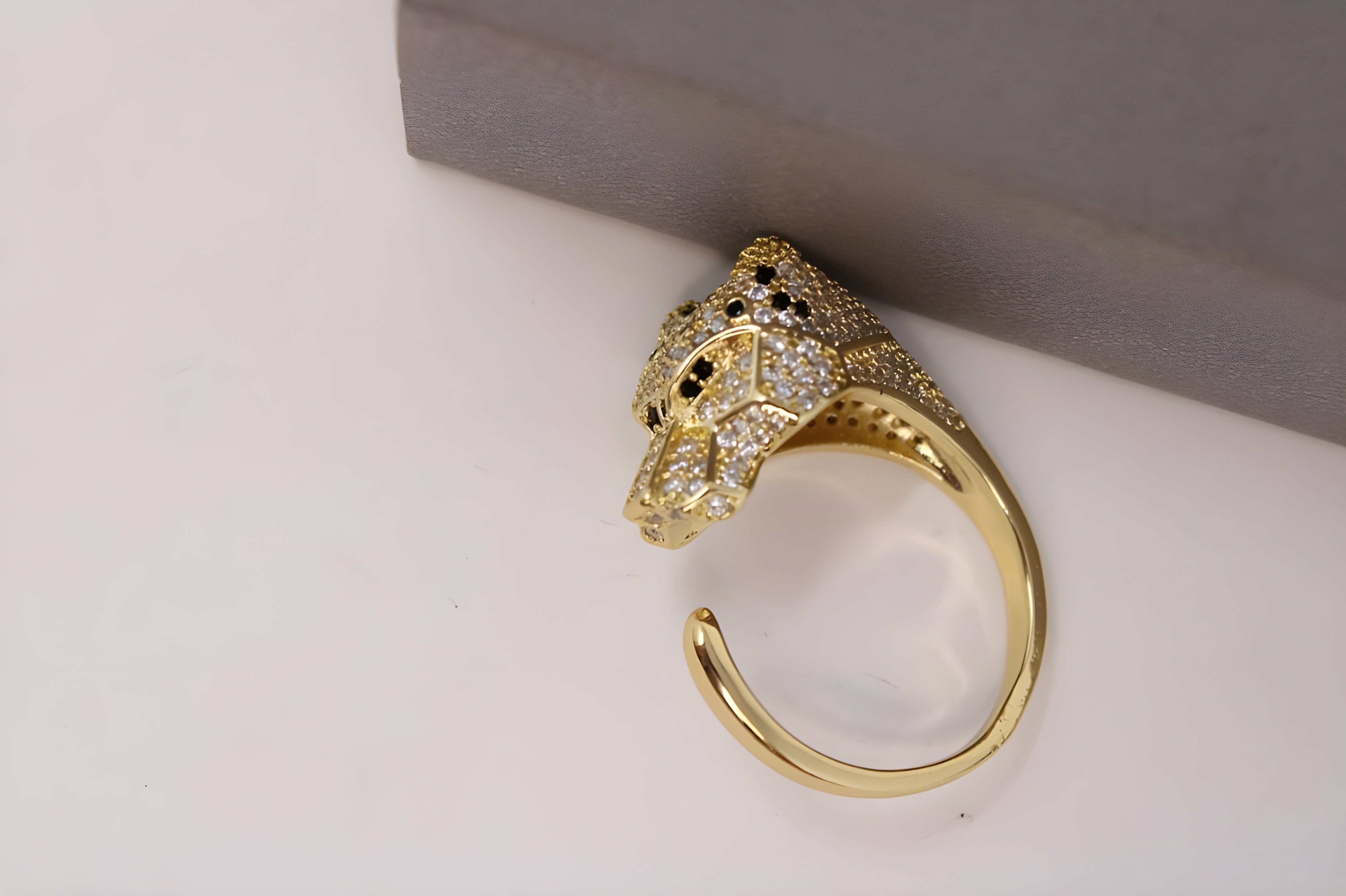 Golden & Silver Panther Crystal Ring