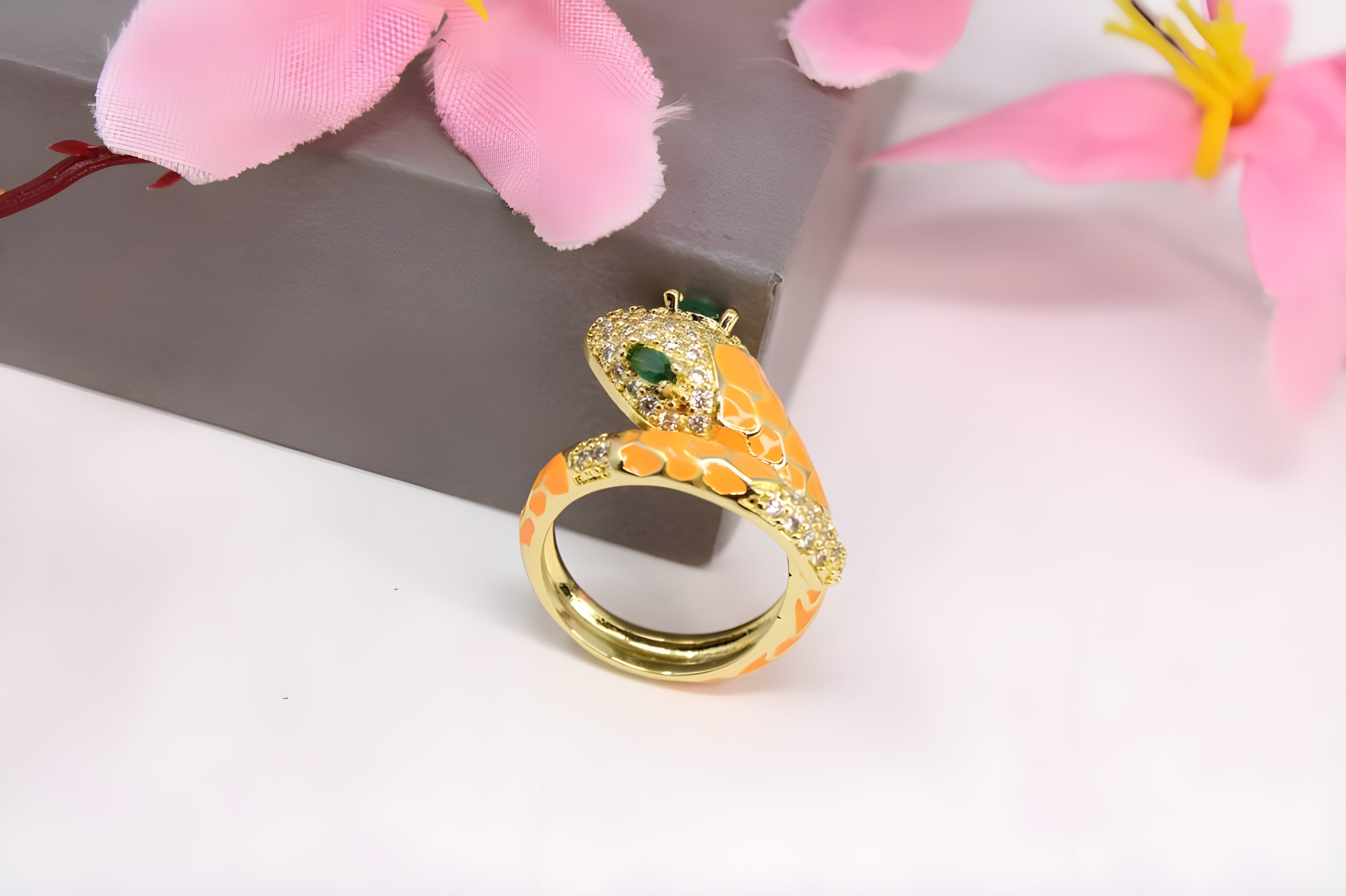 Golden Serpent Crystal Ring