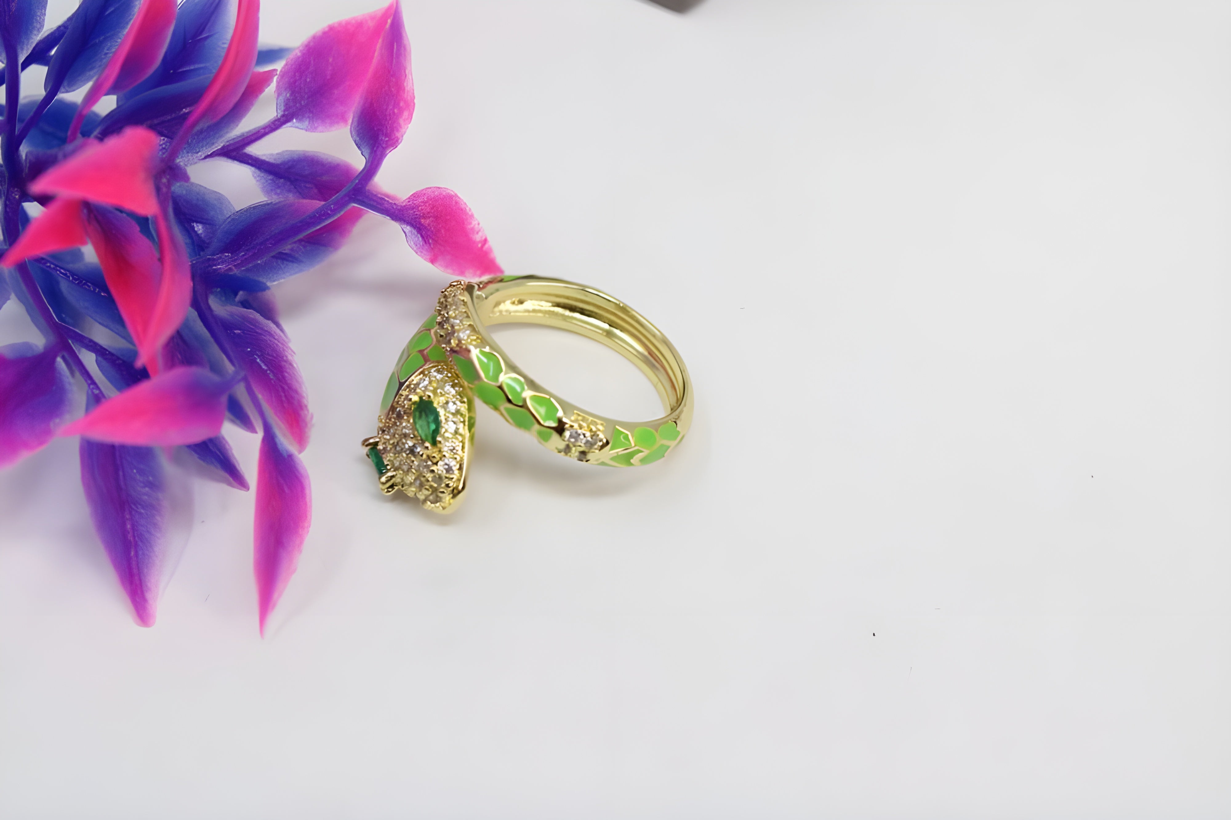 Golden Serpent Crystal Ring